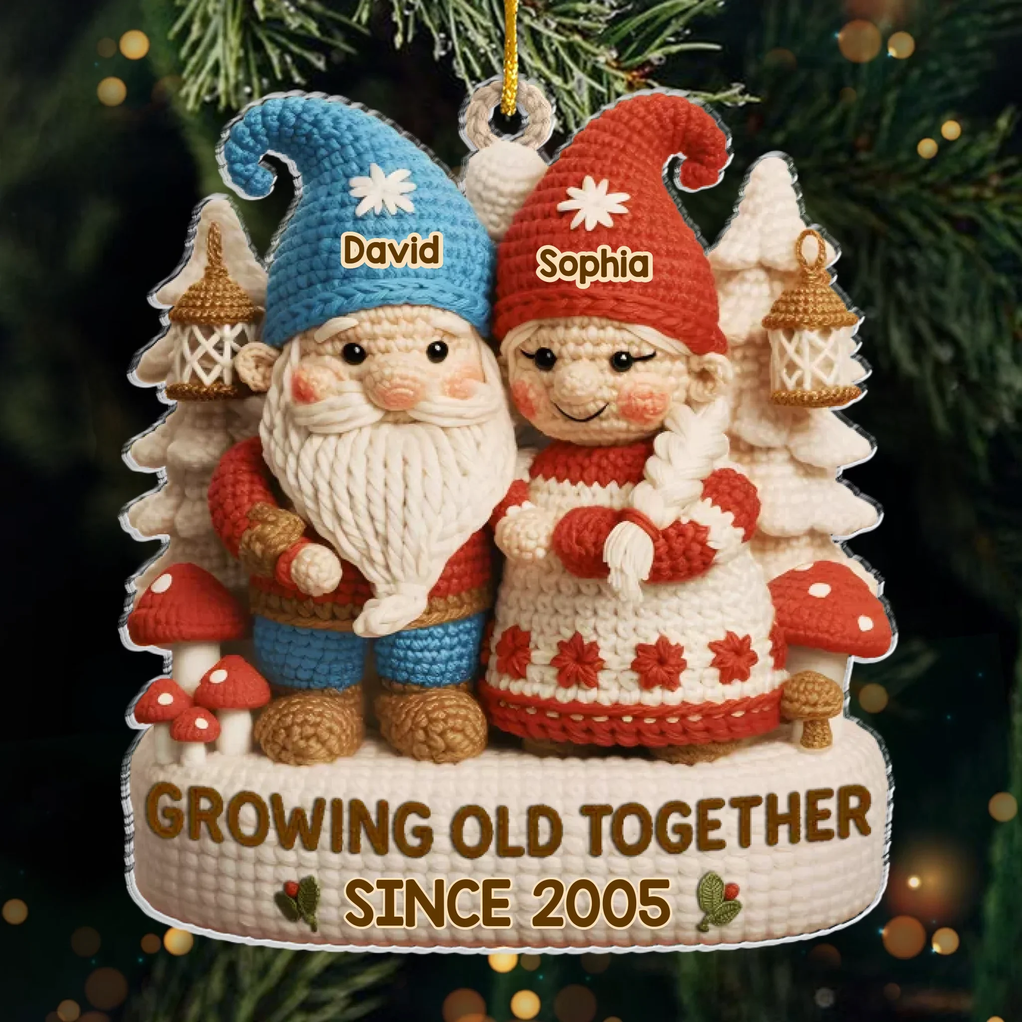 Custom Crochet Gnome Acrylic Ornament - Personalized Anniversary Christmas Wedding Gifts For Husband And Wife, Him And Her - Handmade Love That Lasts A Lifetime - Image 2