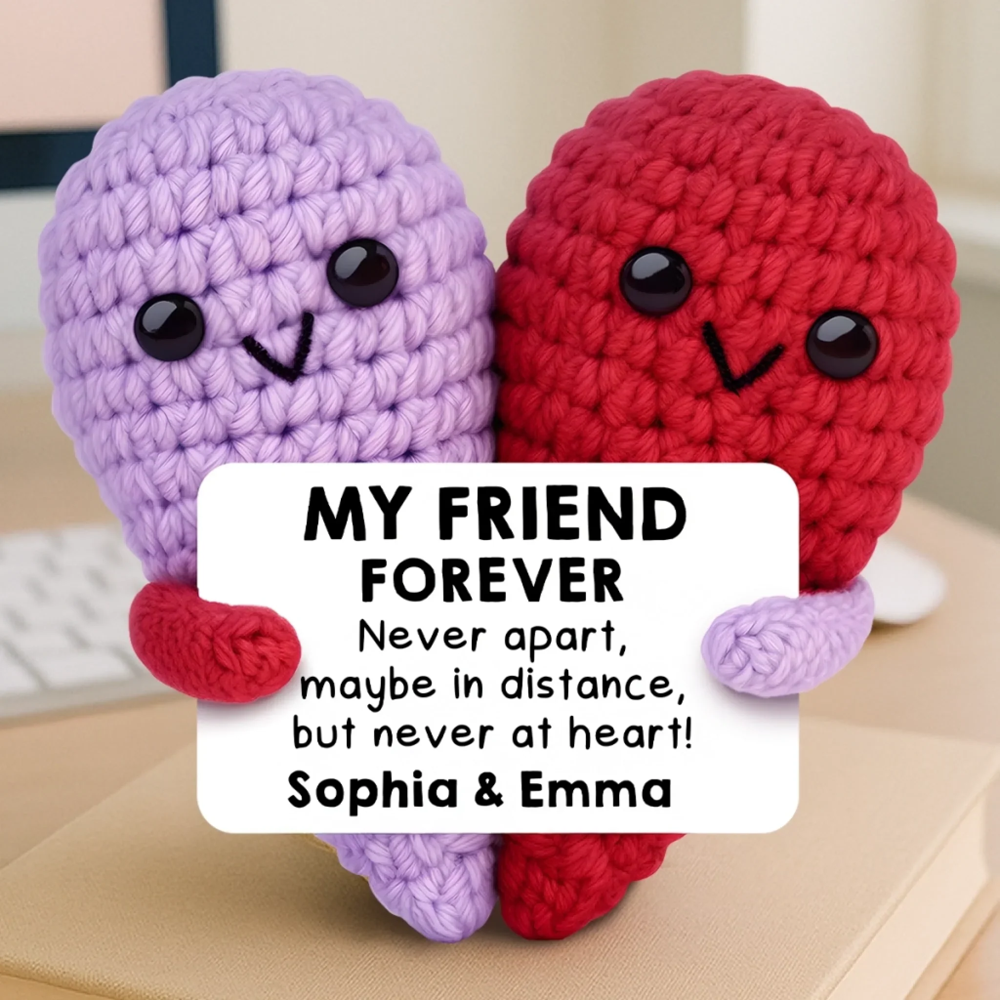 Custom Crochet Heart Plush - Personalized Best Friend Birthday Gifts For Women - Friendship Served With Smiles - Image 3