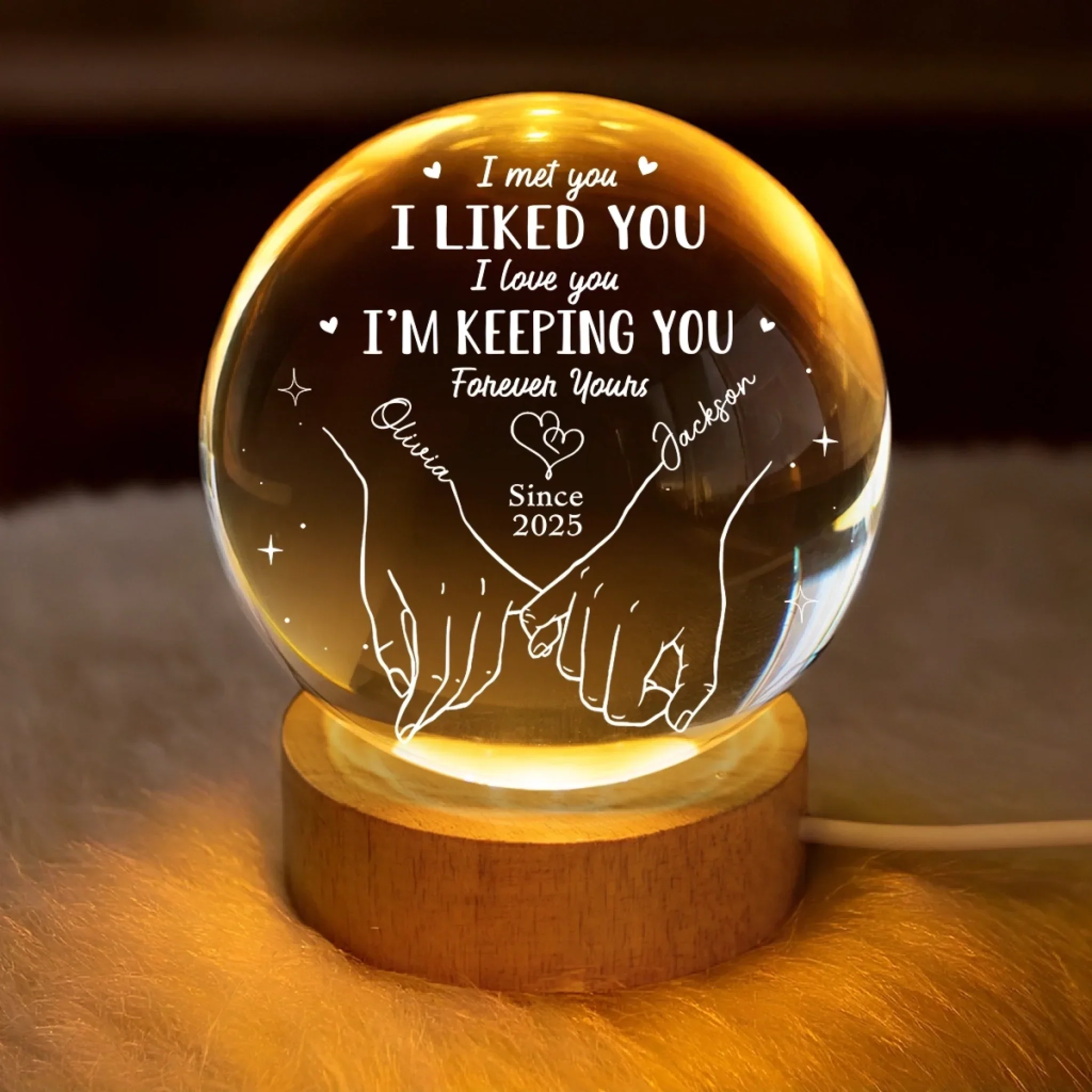 Custom Crystal Globe Lamp - Personalized Anniversary Wedding Gifts For Husband And Wife, Him And Her - I Met You I Chose You - Image 3