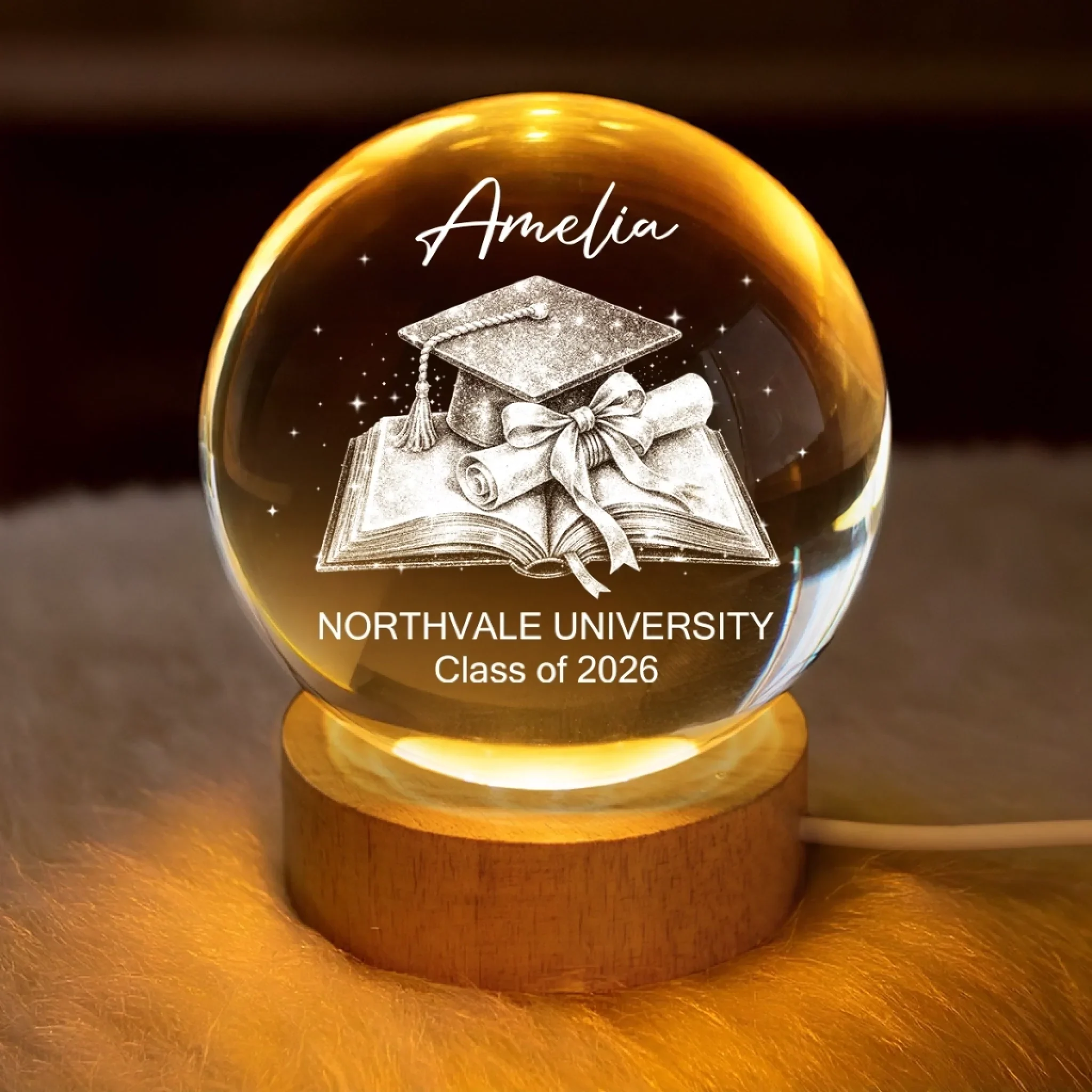 Custom Crystal Globe Lamp - Personalized Graduation Gifts For Him, Her  - Hard Work Paid Off - Image 2