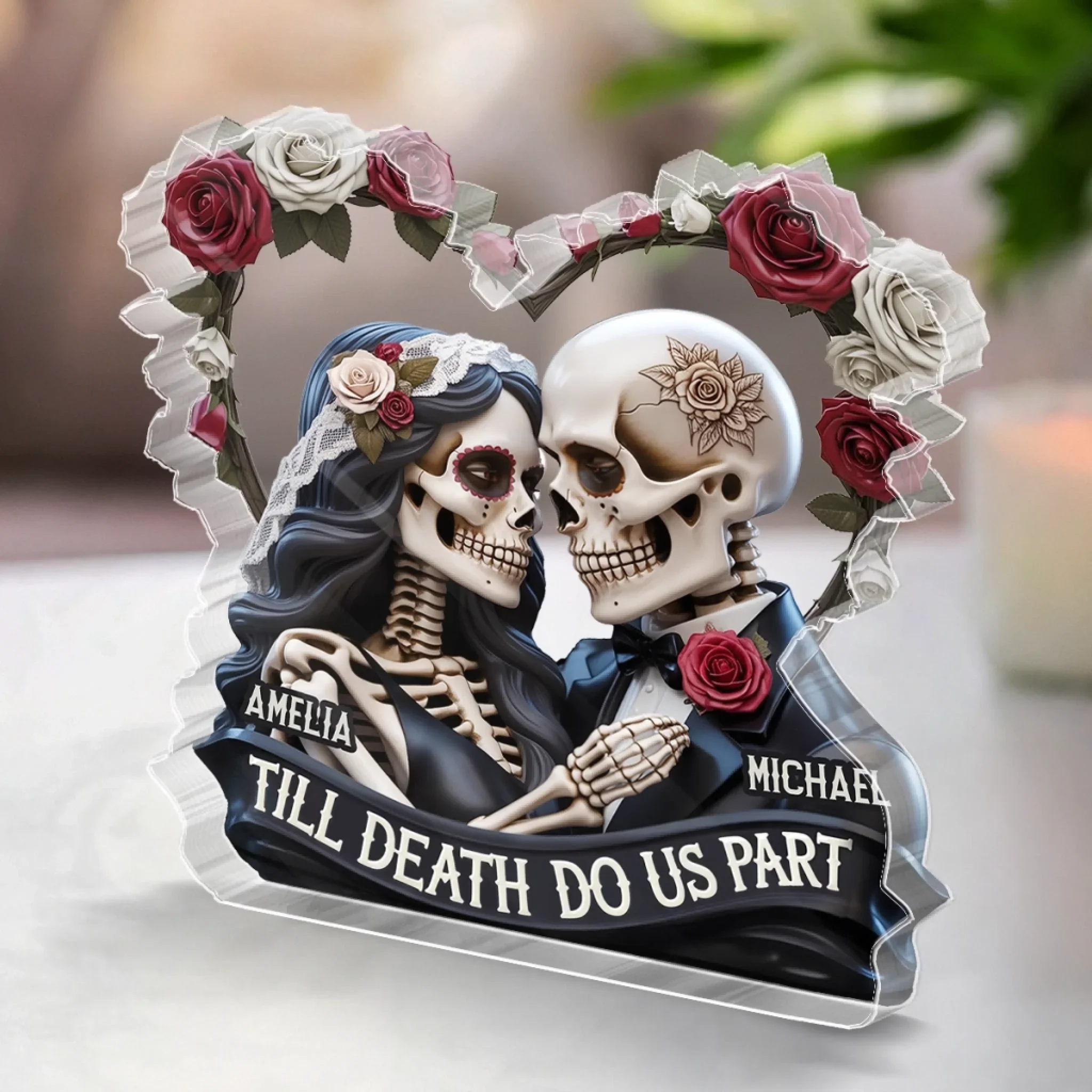 Custom Gothic Skeleton Acrylic Plaque - Personalized Anniversary Wedding Gifts For Husband And Wife, Him And Her - Till Death, Still Gothic - Image 4
