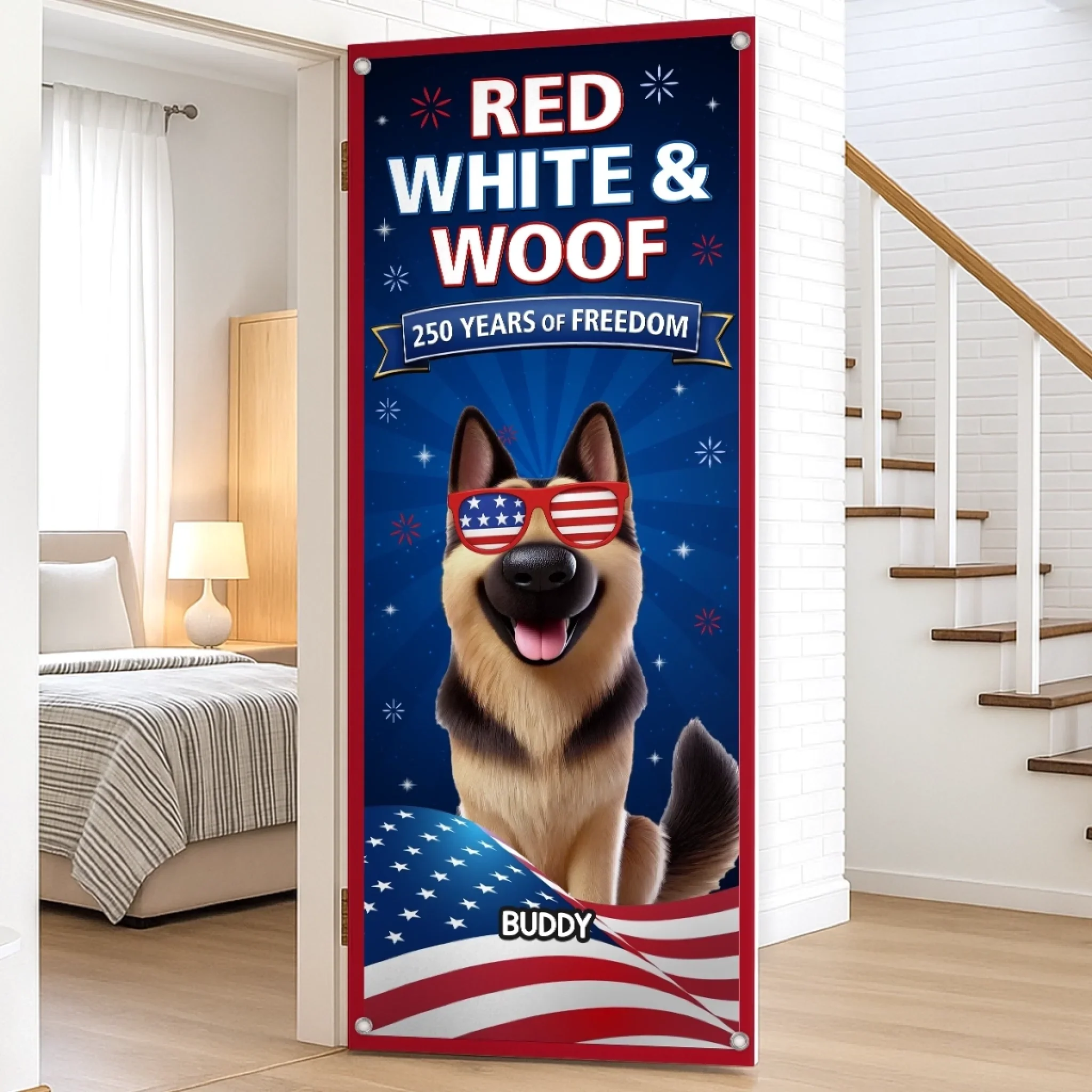 Custom Door Cover - Personalized 4th Of July Gifts  For Dog Lovers, Dog Dad And Mom - Land Of The Free - Image 4