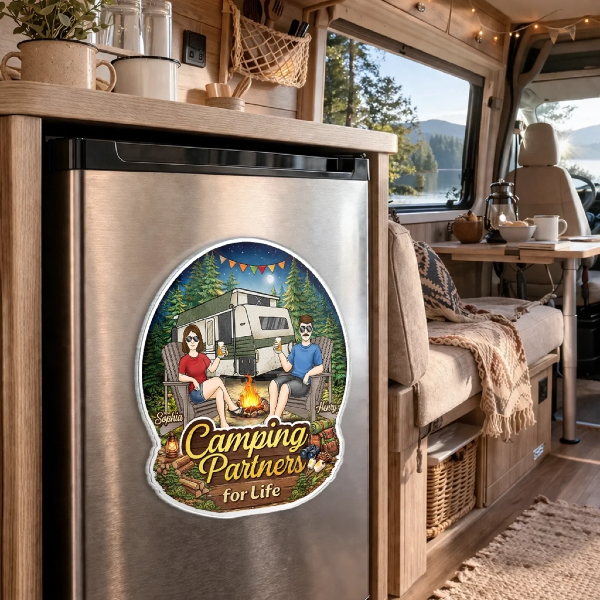 Custom Door Magnet - Personalized Anniversary Wedding Camping Gifts For Campers, Husband And Wife, Him And Her - Home Is Wherever We Park It - Image 5