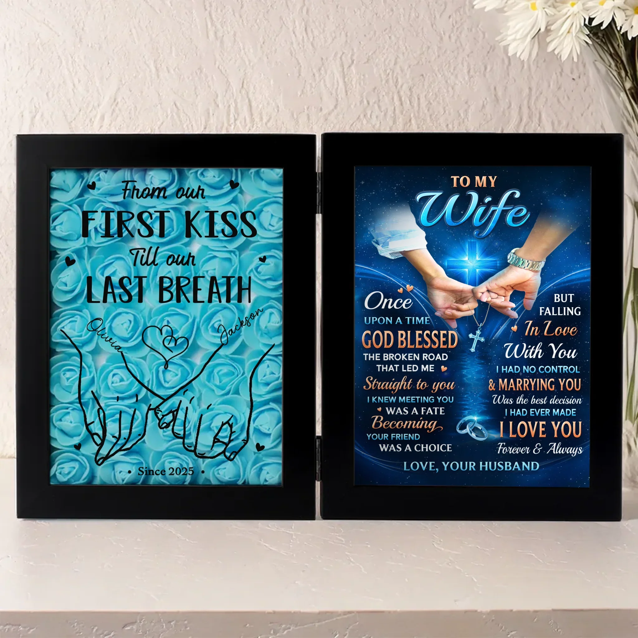 Custom Double Frame Flower Shadow Box - Personalized Anniversary Wedding Gifts For Husband And Wife, Him And Her - Till Our Final Breath - Image 3