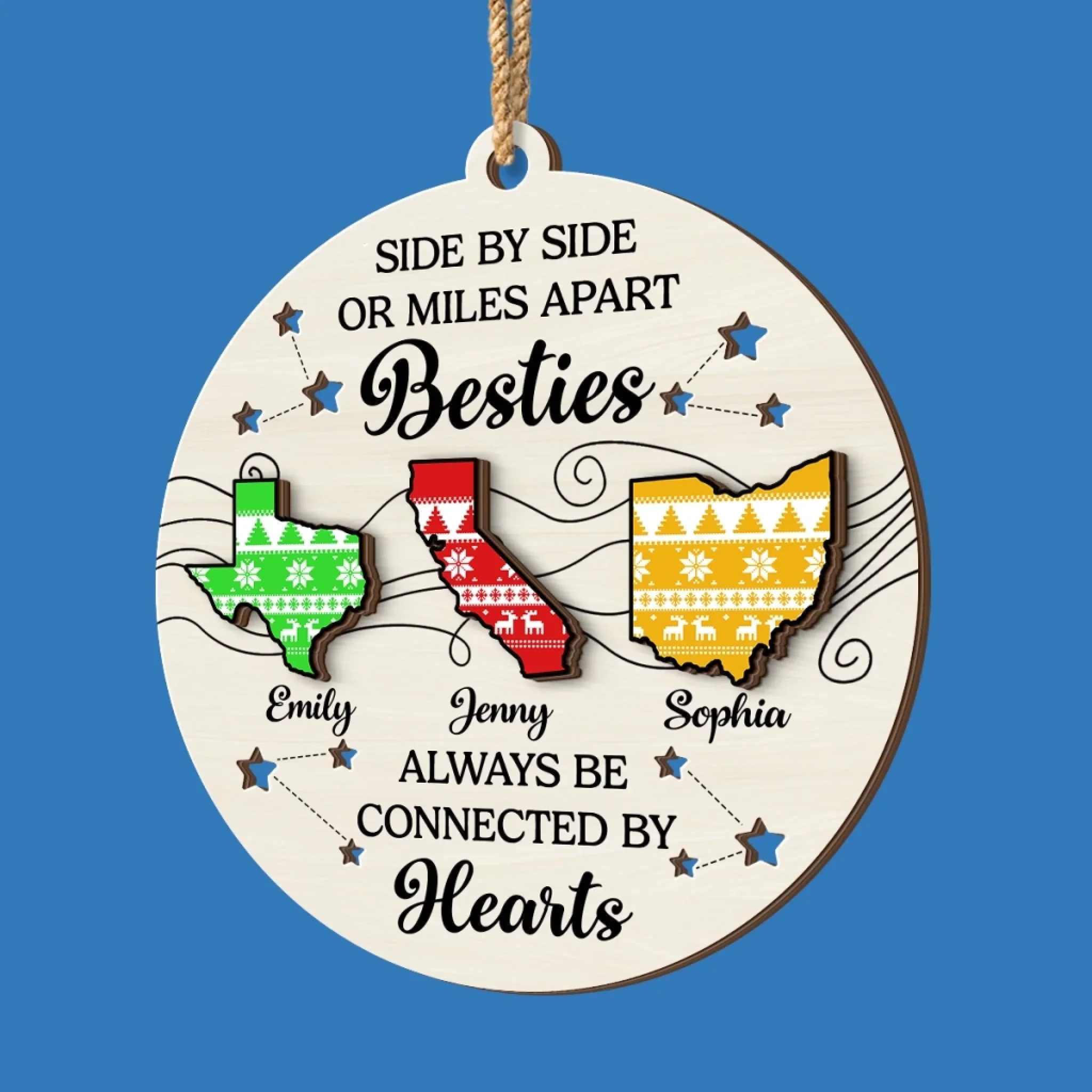 Custom Long Distance Double Layer Wooden Ornament - Personalized Best Friend Christmas Birthday Gifts For Women, Besties, Sisters, BFF - Far Away But Never Gone - Image 4