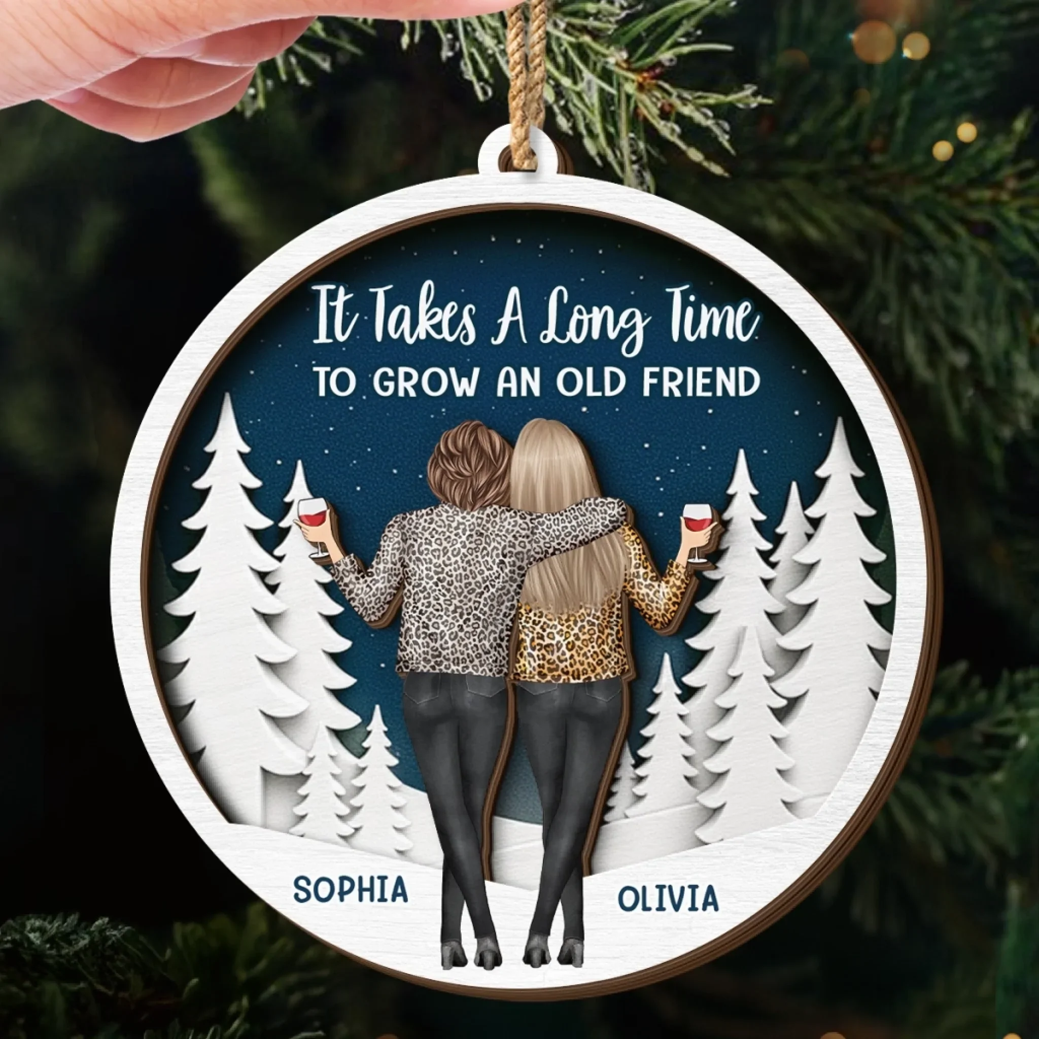 Custom Double Layer Wooden Ornament - Personalized Best Friend Christmas Birthday Gifts For Women, Besties, Sisters, BFF - Friendship Lights My Holiday - Image 5