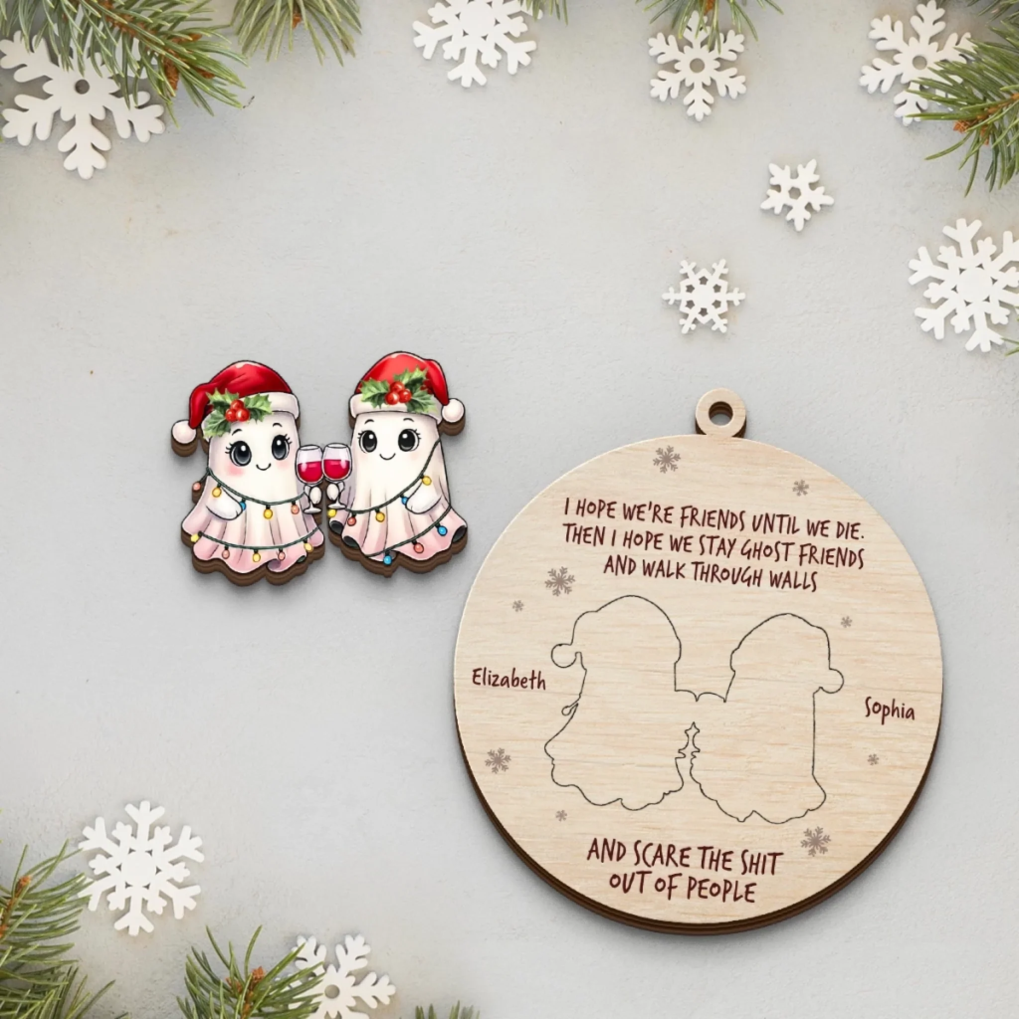 Custom Double Layer Wooden Ornament - Personalized Best Friend Christmas Birthday Gifts For Women, Besties, Sisters, BFF - Partners In Creep - Image 3