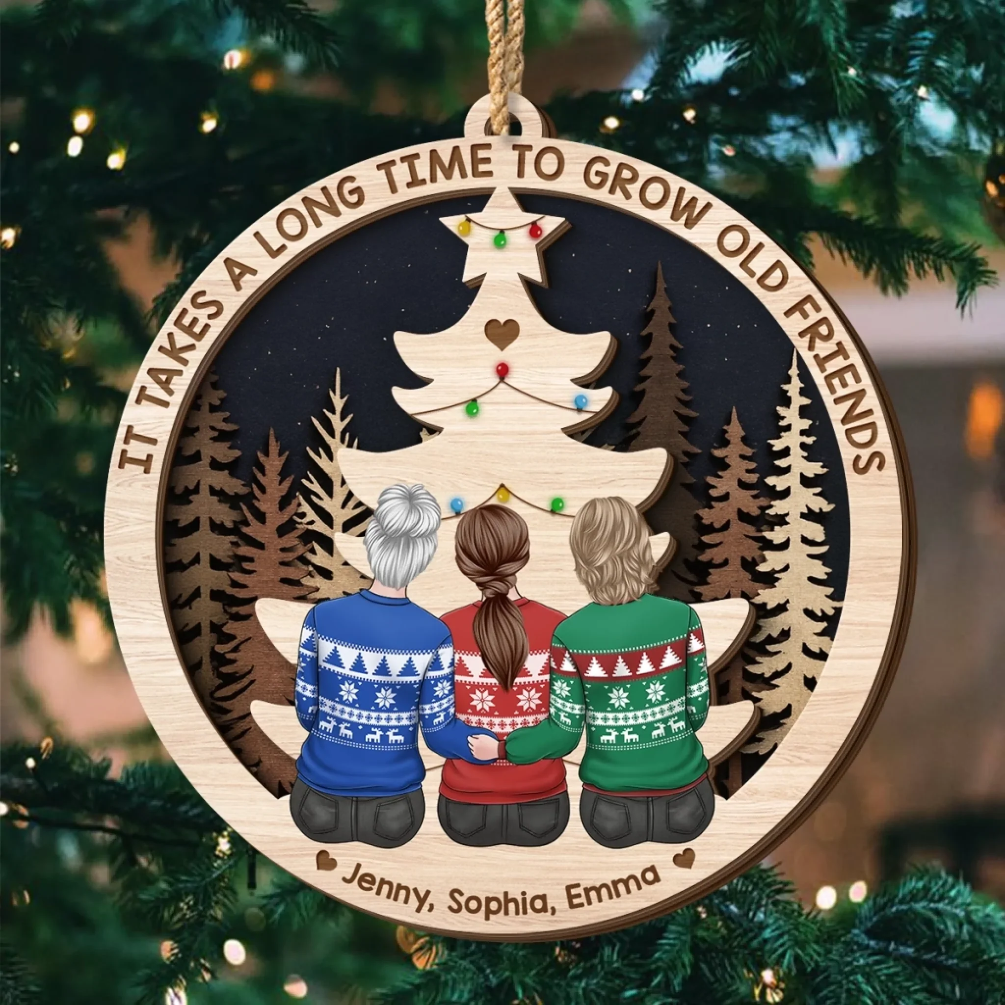 Custom Double Layer Wooden Ornament - Personalized Best Friend Christmas Birthday Gifts For Women, Besties, Sisters, BFF - Years Made Us Family