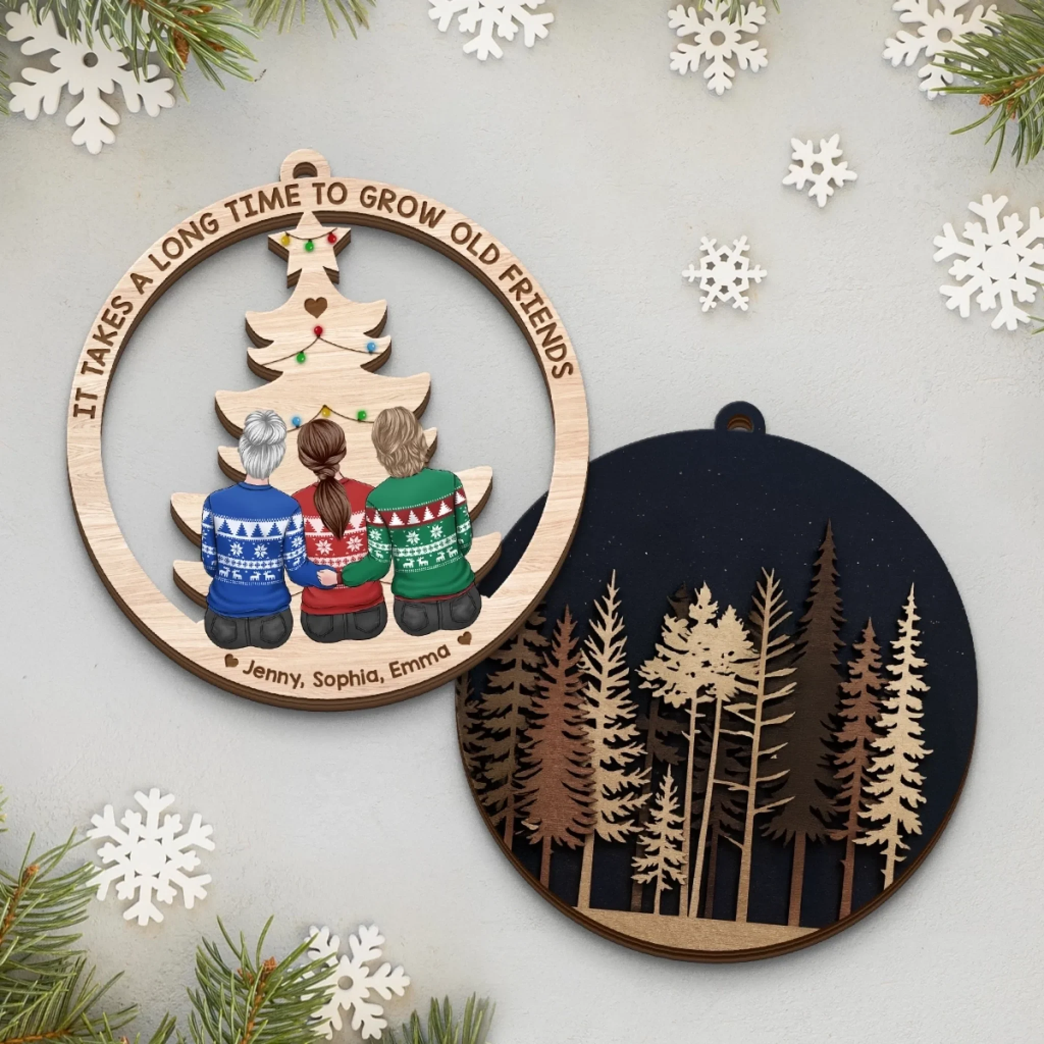 Custom Double Layer Wooden Ornament - Personalized Best Friend Christmas Birthday Gifts For Women, Besties, Sisters, BFF - Years Made Us Family - Image 3
