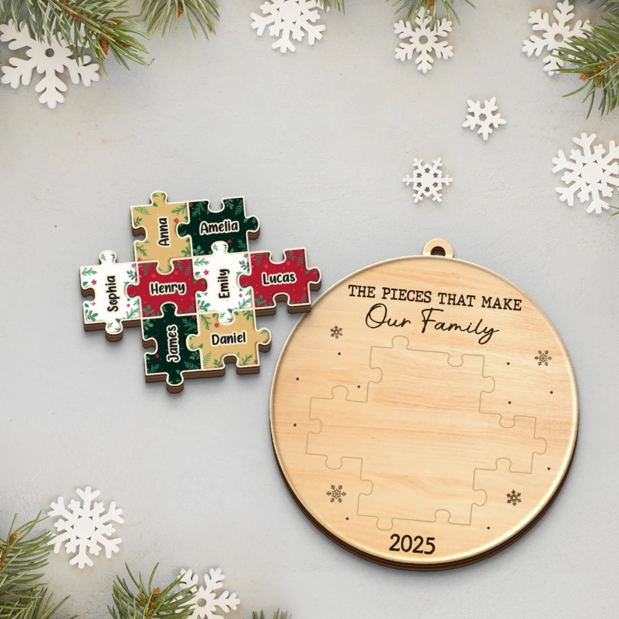 Custom Double Layer Wooden Ornament - Personalized Christmas Birthday Gifts For Mom, Dad, Brother, Sister, Kids - All The Pieces Of Us - Image 4