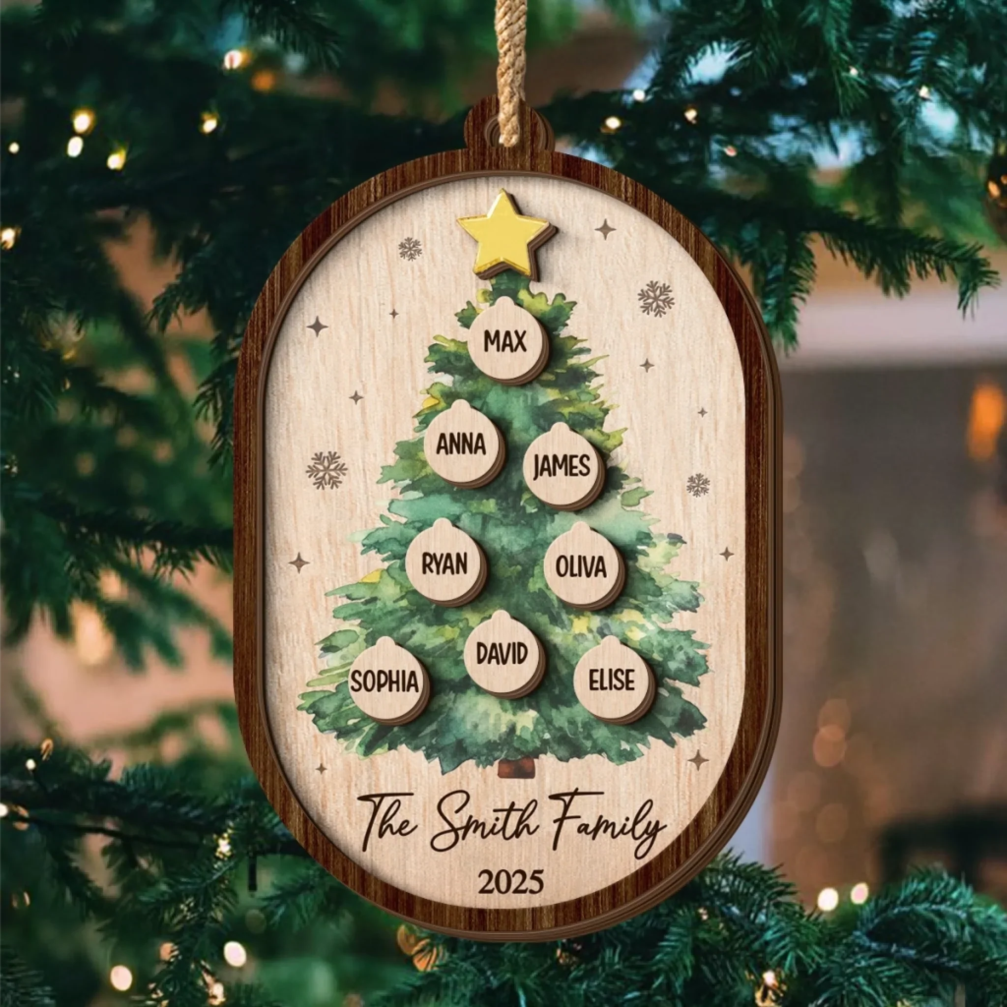 Custom Double Layer Wooden Ornament - Personalized Christmas Birthday Gifts For Mom, Dad, Brother, Sister, Kids - Blessed With Family Love - Image 3