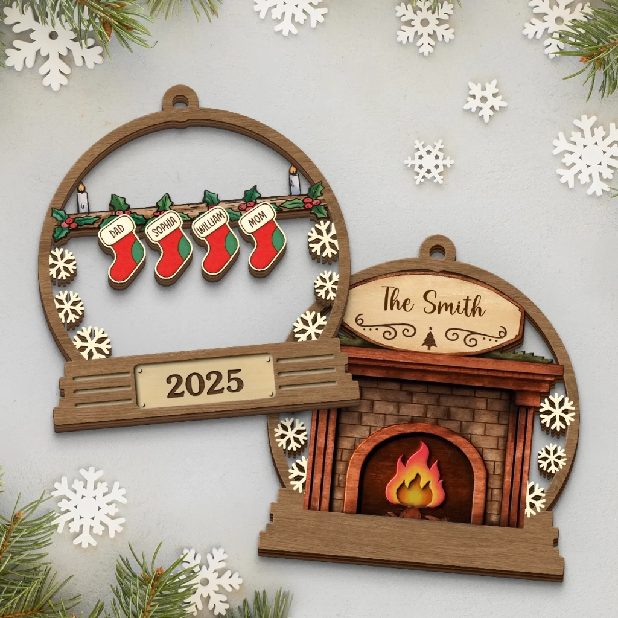 Custom Double Layer Wooden Ornament - Personalized Christmas Birthday Gifts For Mom, Dad, Kids - Love Wrapped In Stockings - Image 3