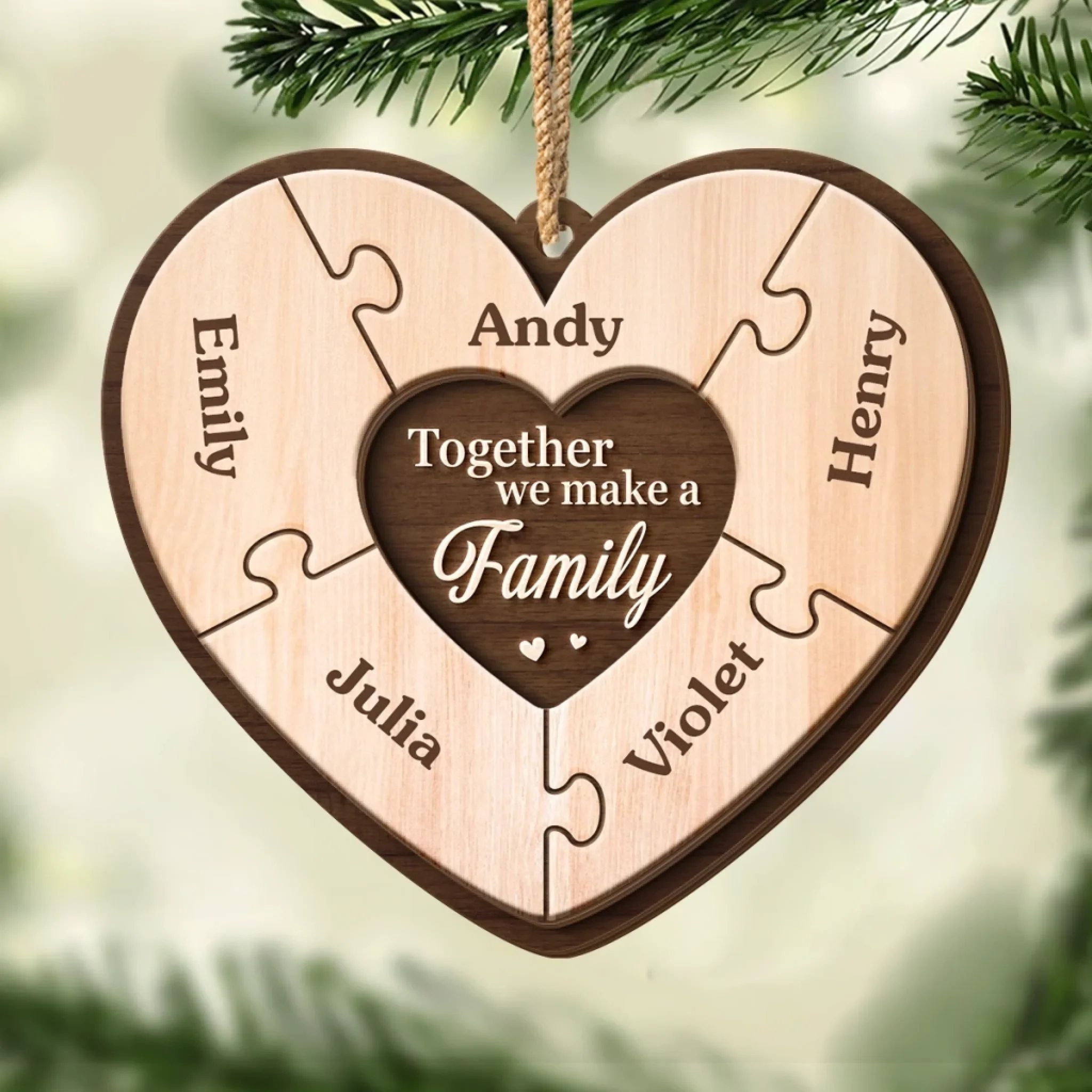 Custom Double Layer Wooden Ornament - Personalized Christmas Birthday Gifts For Mom, Dad, Kids - Pieces Of Our Heart