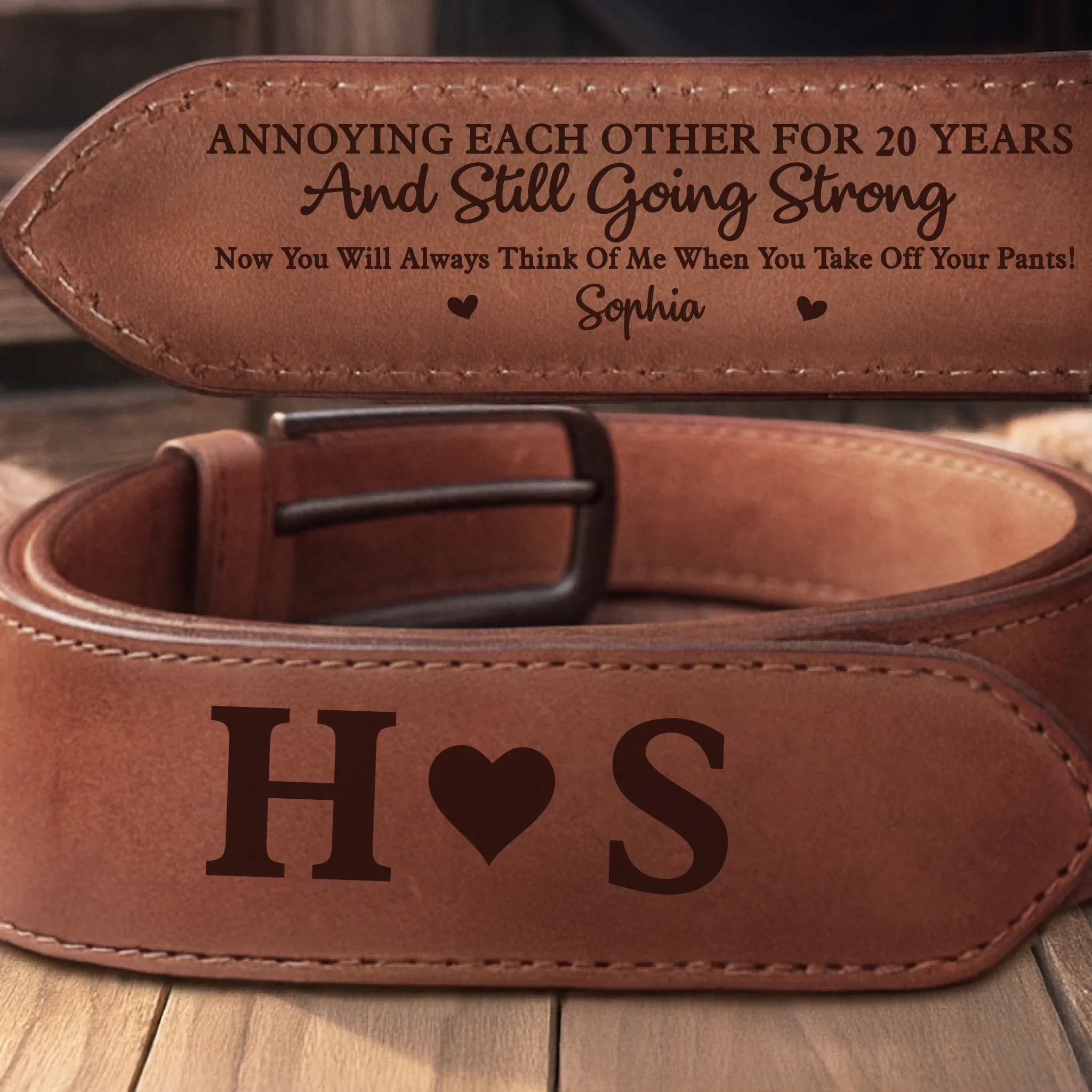 Custom Double-Sided Engraved Leather Belt - Personalized Anniversary Wedding Gifts For Husband And Wife, Him And Her - Holding On To You Always - Image 2