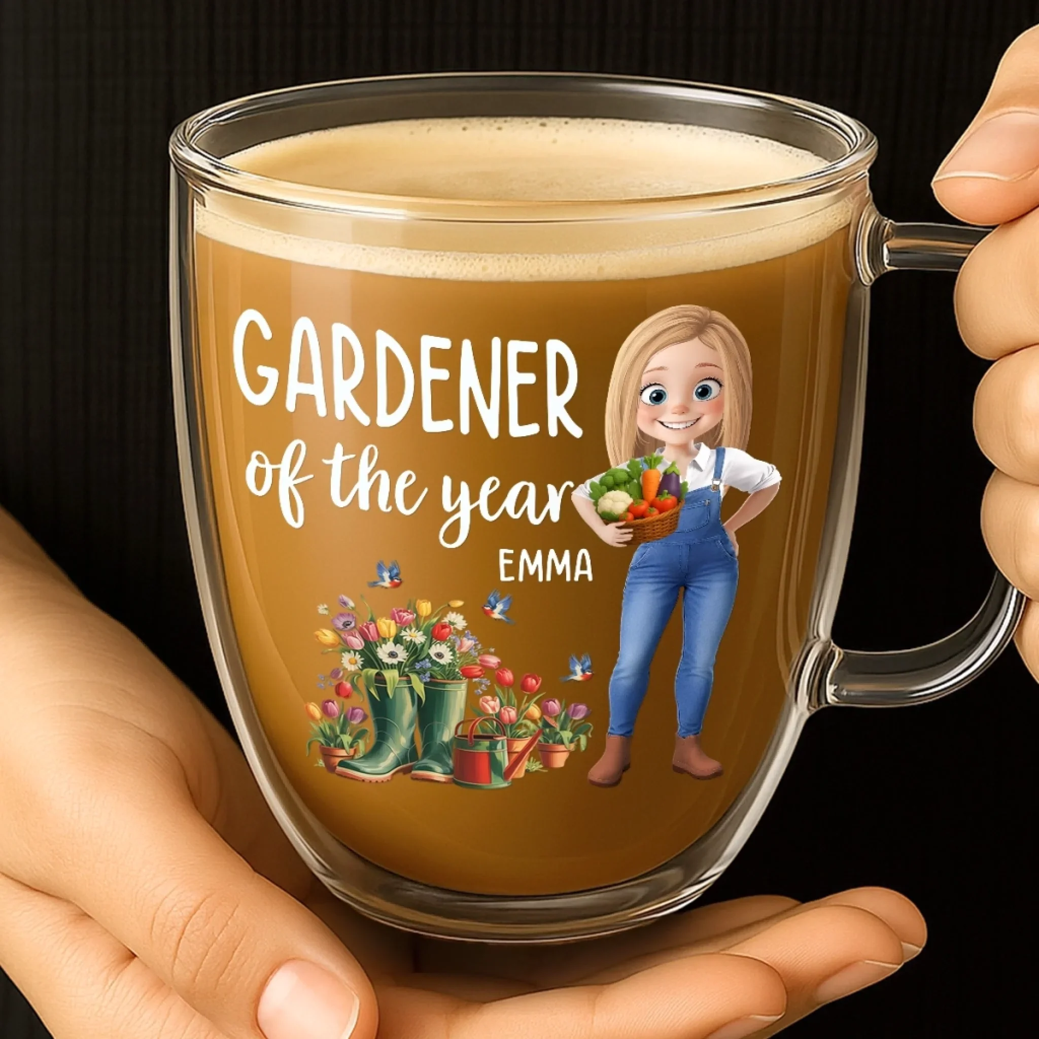 Custom Double Wall Glass Mug - Personalized Garden Gifts For Gardeners - Full Of Plant Power - Image 4
