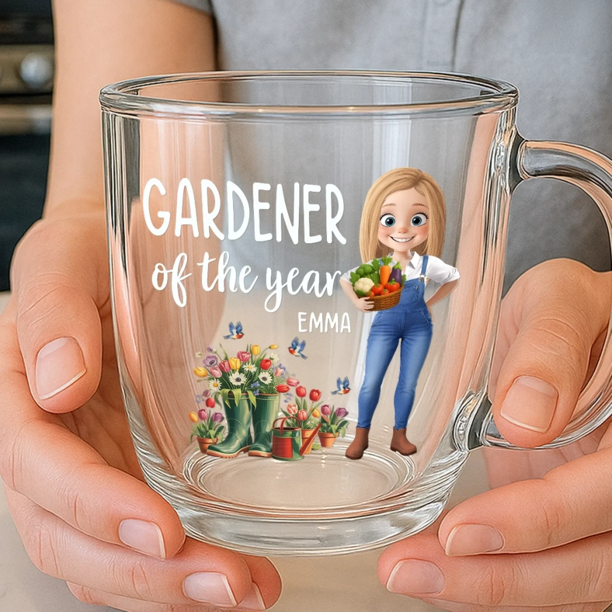 Custom Double Wall Glass Mug - Personalized Garden Gifts For Gardeners - Full Of Plant Power - Image 5