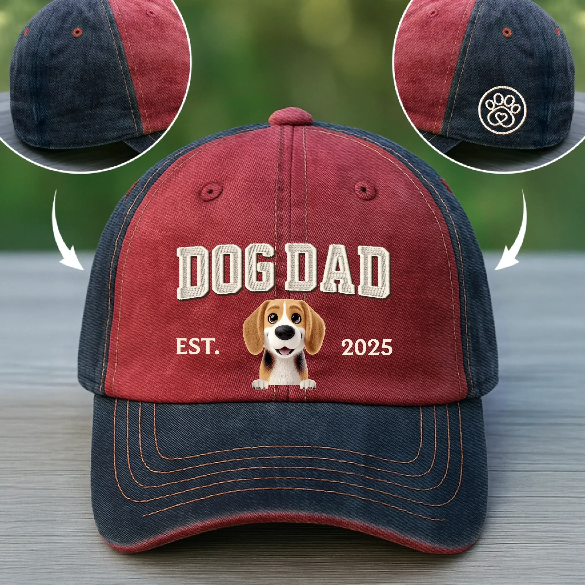 Custom Embroidered Effect Washed Denim Baseball Cap - Personalized Birthday Gifts For Dog Cat Lovers, Dog Dad And Mom, Cat Owners - Best Dog Mom Ever - Image 2