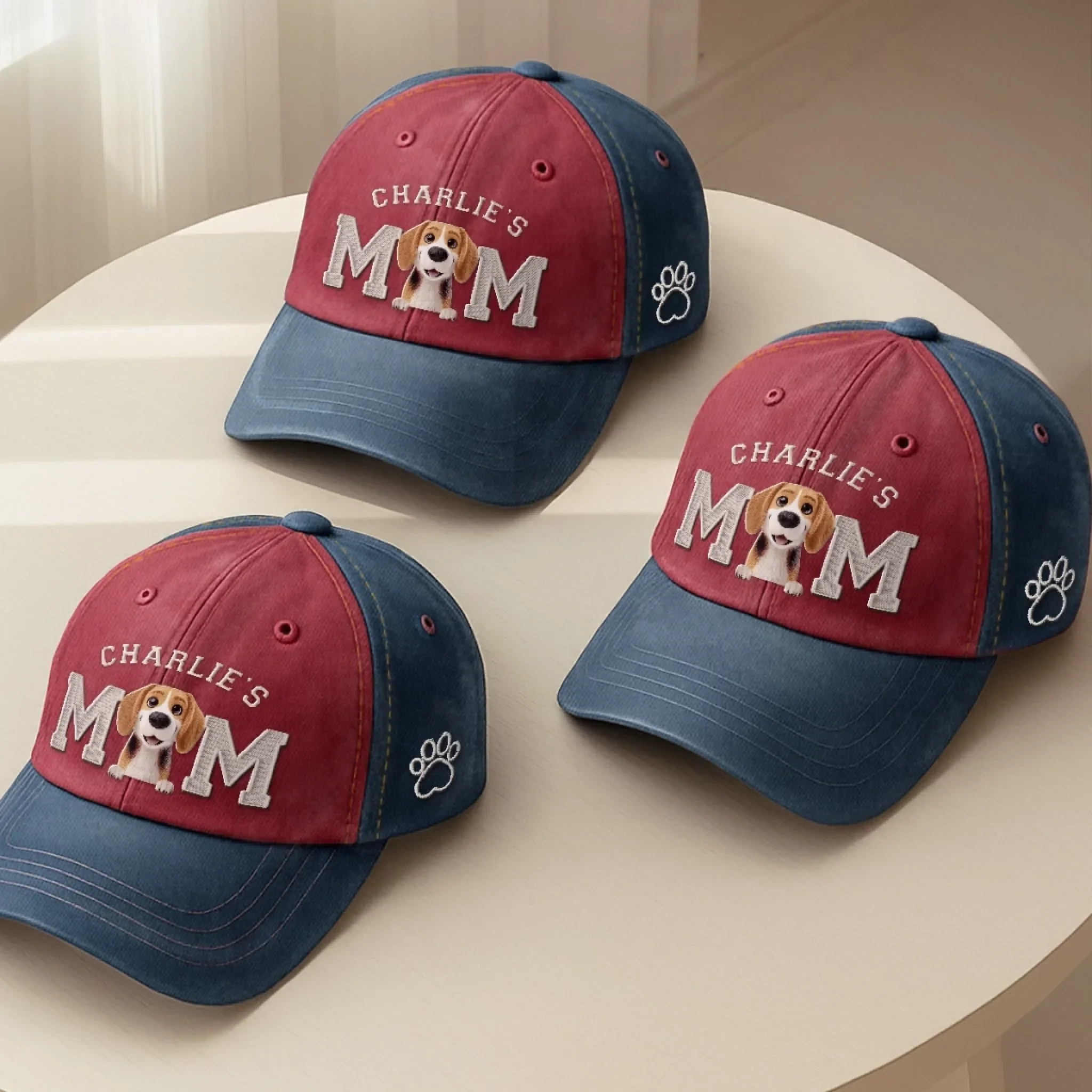 Custom Embroidered Effect Washed Denim Baseball Cap - Personalized Birthday Gifts For Dog Cat Lovers, Dog Dad And Mom, Cat Owners - Proud Dog Mom - Image 4