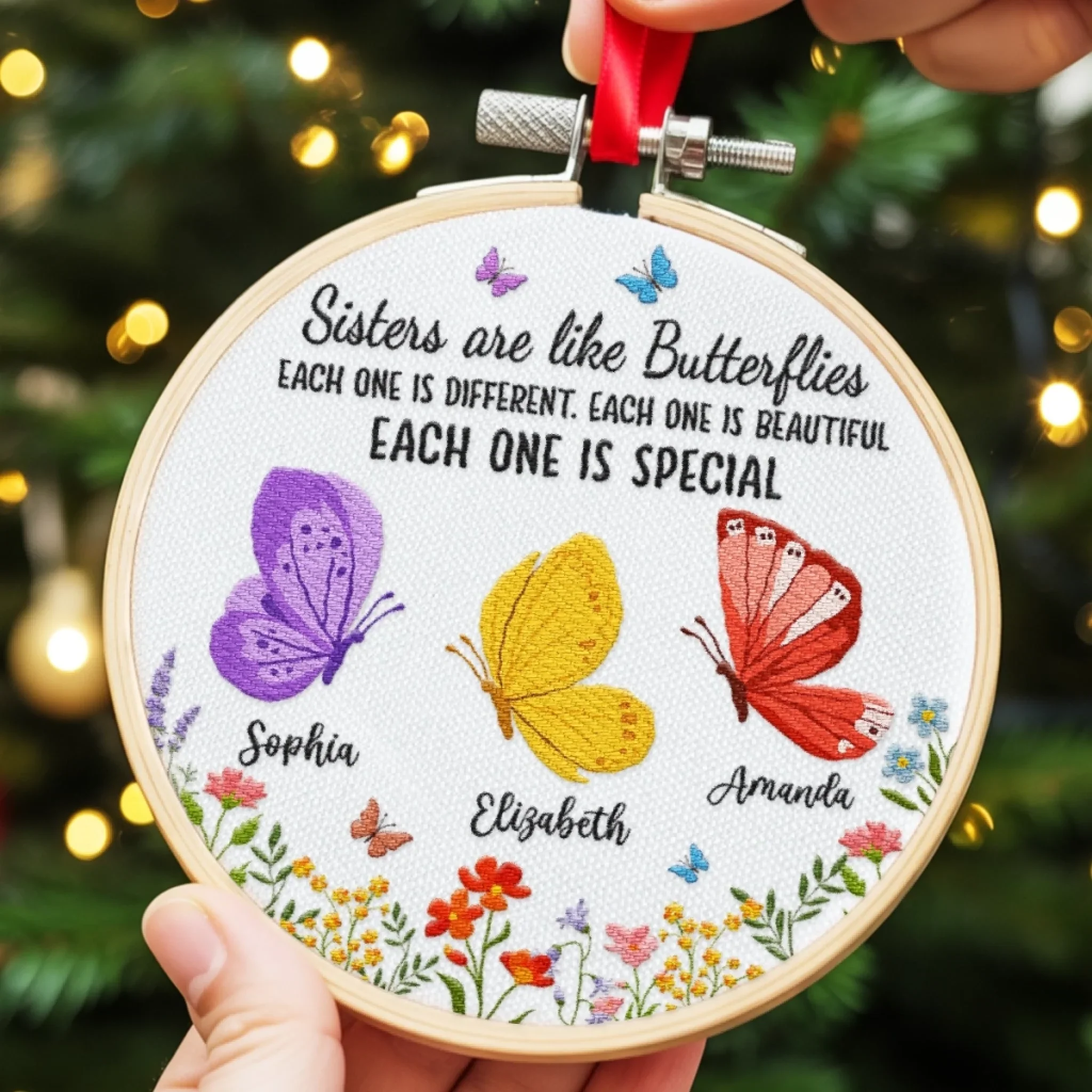 Custom Embroidered Ornament - Personalized Best Friend Christmas Birthday Gifts For Women, Besties, Sisters, BFF - Wild Hearts Same Journey - Image 3