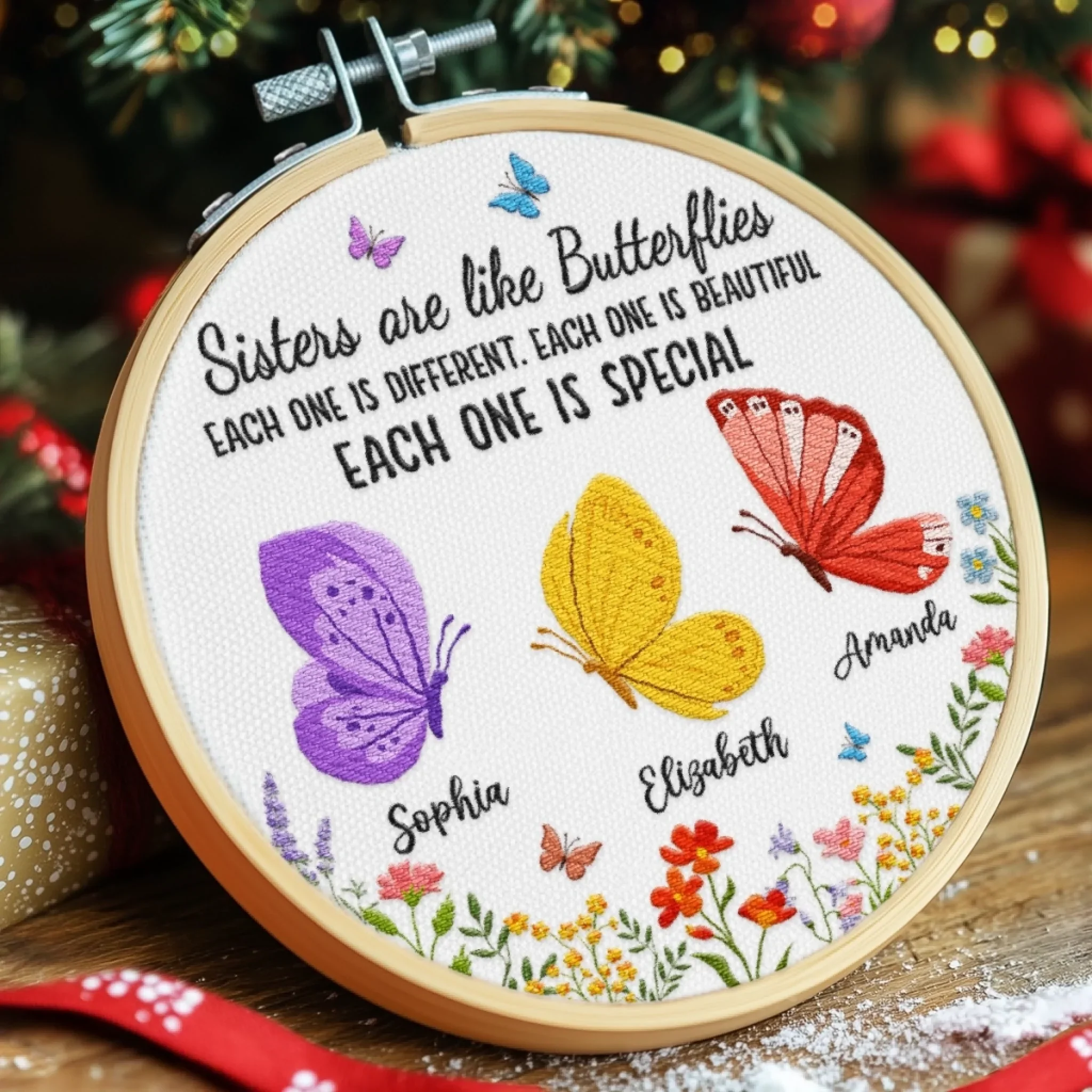 Custom Embroidered Ornament - Personalized Best Friend Christmas Birthday Gifts For Women, Besties, Sisters, BFF - Wild Hearts Same Journey - Image 4
