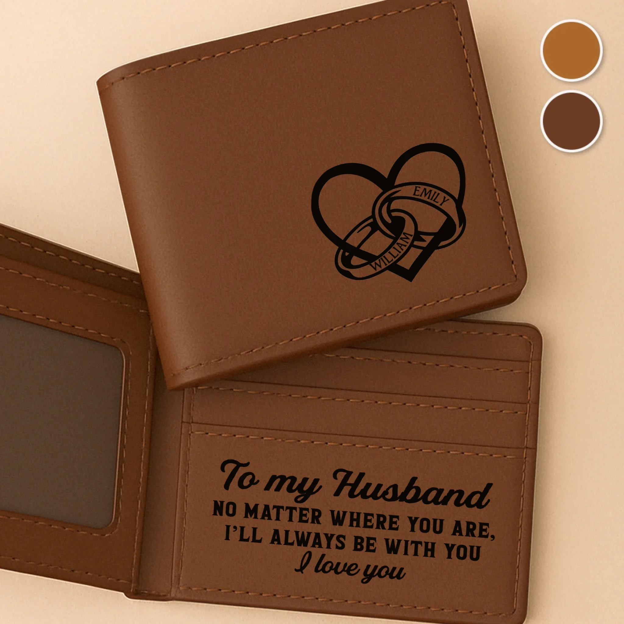Custom Engraved Bifold Leather Wallet Two Sides - Personalized Anniversary Wedding Gifts For Husband And Wife, Him And Her - I Love You Then, I Love You Still - Image 2