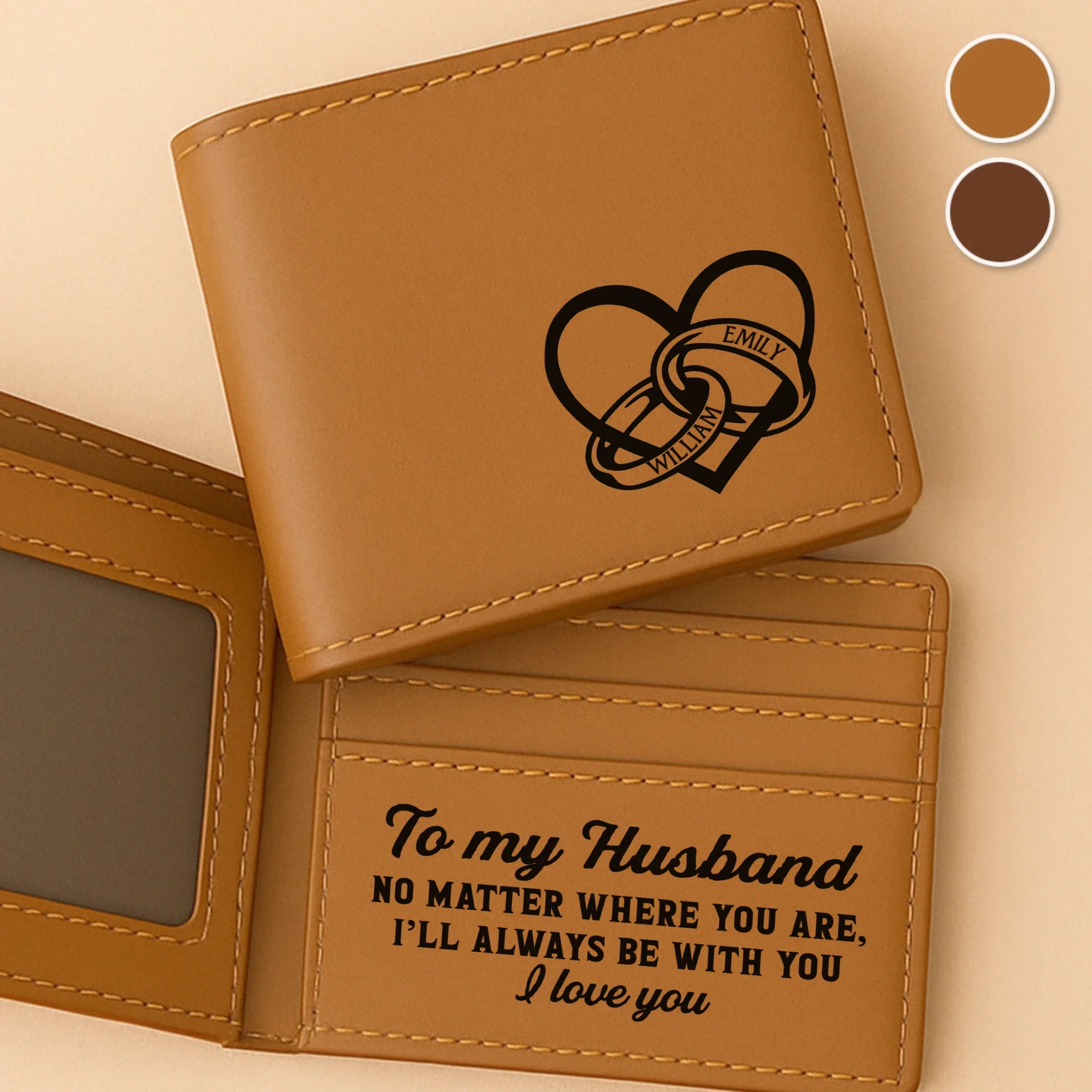 Custom Engraved Bifold Leather Wallet Two Sides - Personalized Anniversary Wedding Gifts For Husband And Wife, Him And Her - I Love You Then, I Love You Still - Image 3