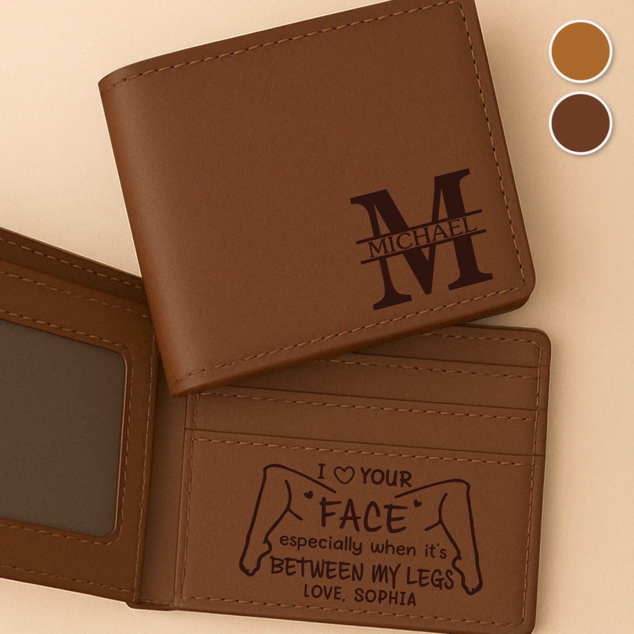 Custom Engraved Bifold Leather Wallet Two Sides - Personalized Anniversary Wedding Gifts For Husband And Wife, Him And Her - You Make Tomorrow Feel Bright - Image 2