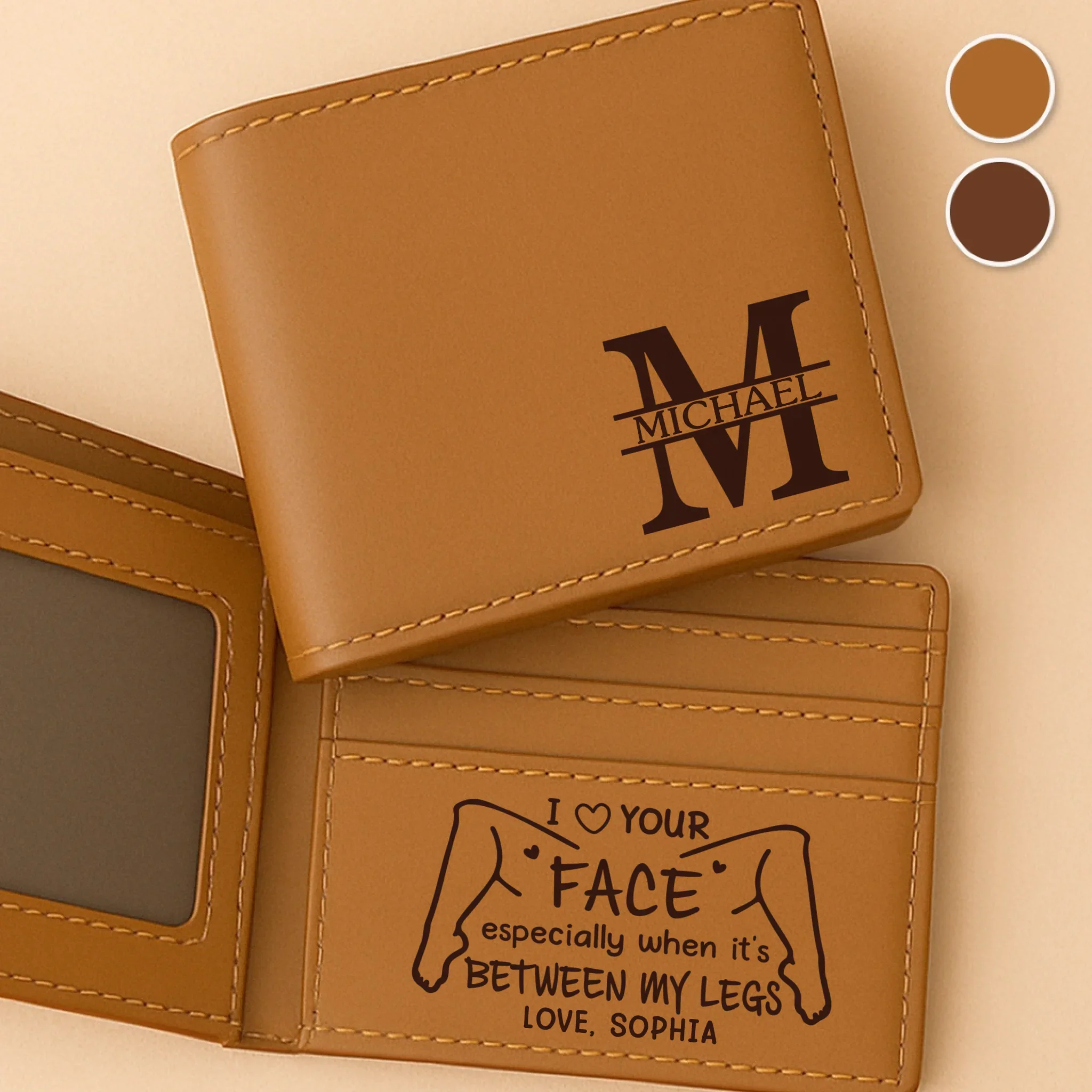Custom Engraved Bifold Leather Wallet Two Sides - Personalized Anniversary Wedding Gifts For Husband And Wife, Him And Her - You Make Tomorrow Feel Bright - Image 3