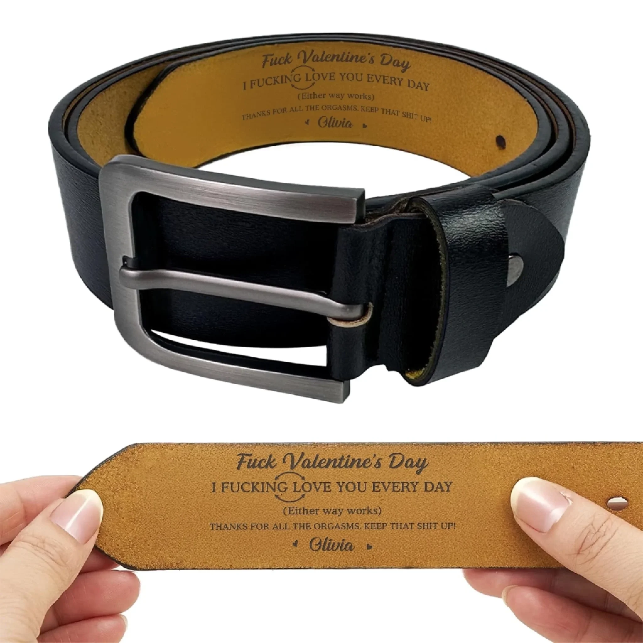 Custom Engraved Leather Belt - Personalized Anniversary Wedding Gifts For Husband And Wife, Him And Her - Love That Holds Us - Image 2