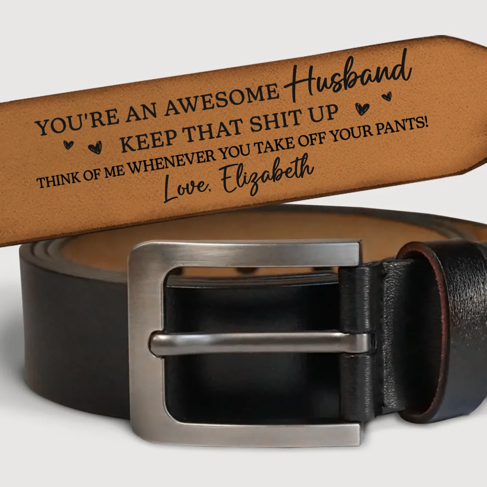 Custom Engraved Leather Belt - Personalized Anniversary Wedding Gifts For Husband And Wife, Him And Her - Two Hearts Growing Side By Side - Image 3