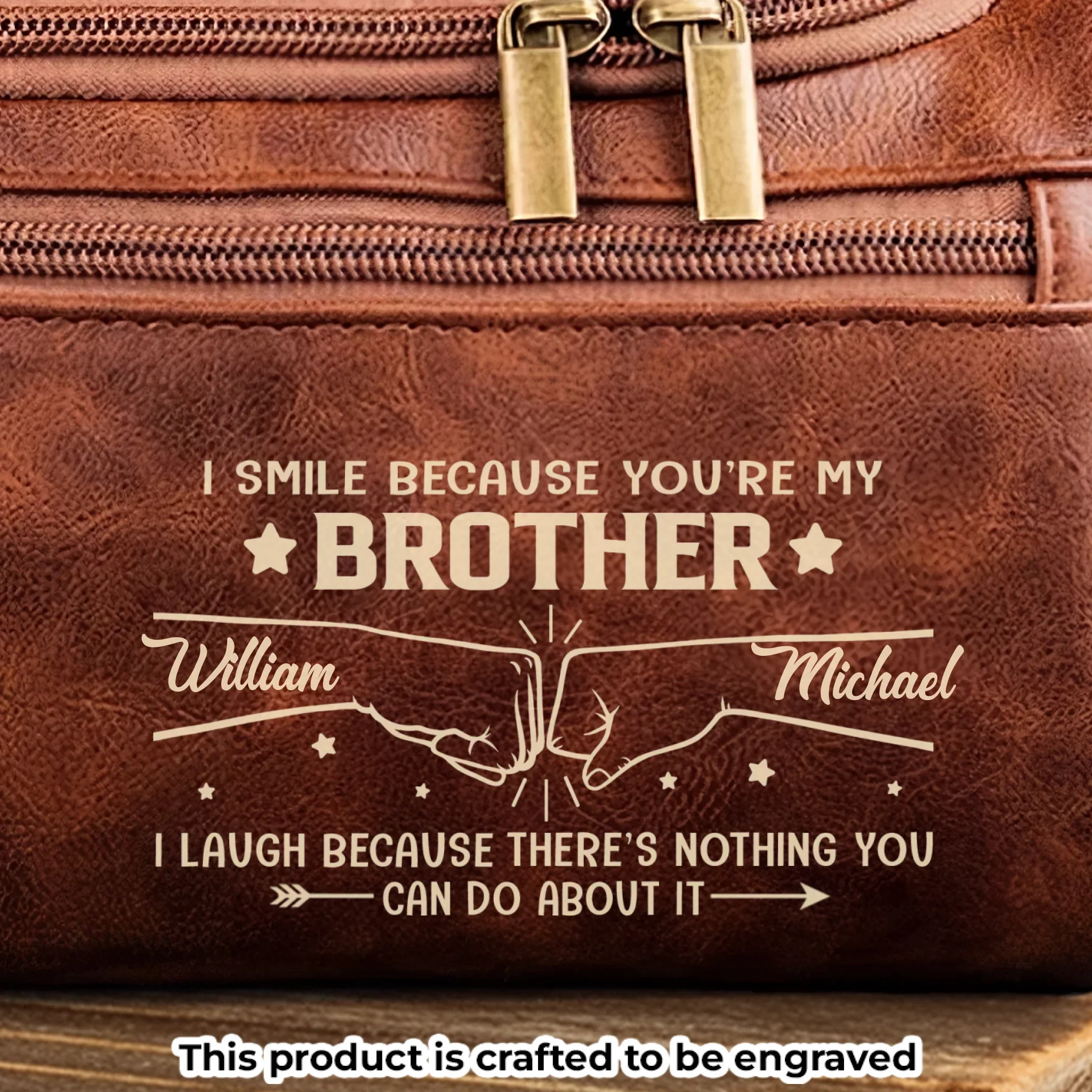Custom Engraved Leather Toiletry Bag - Personalized Birthday Gifts For Brother - Always Got Your Back - Image 3