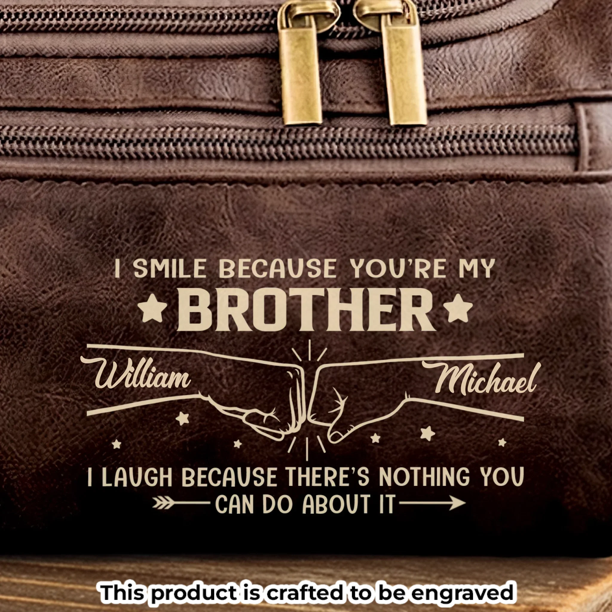 Custom Engraved Leather Toiletry Bag - Personalized Birthday Gifts For Brother - Always Got Your Back - Image 4
