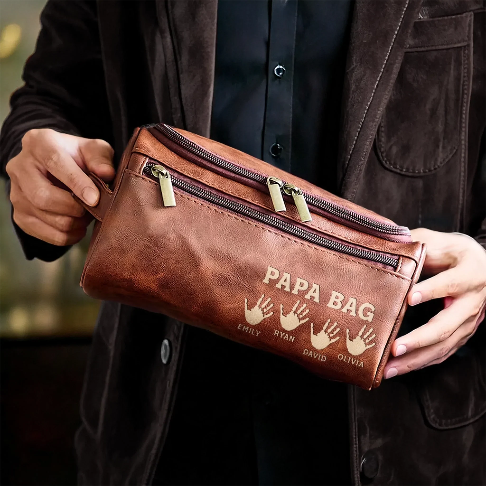 Custom Engraved Leather Toiletry Bag - Personalized Birthday Gifts For Dad, Grandpa - Generations United In Love - Image 9