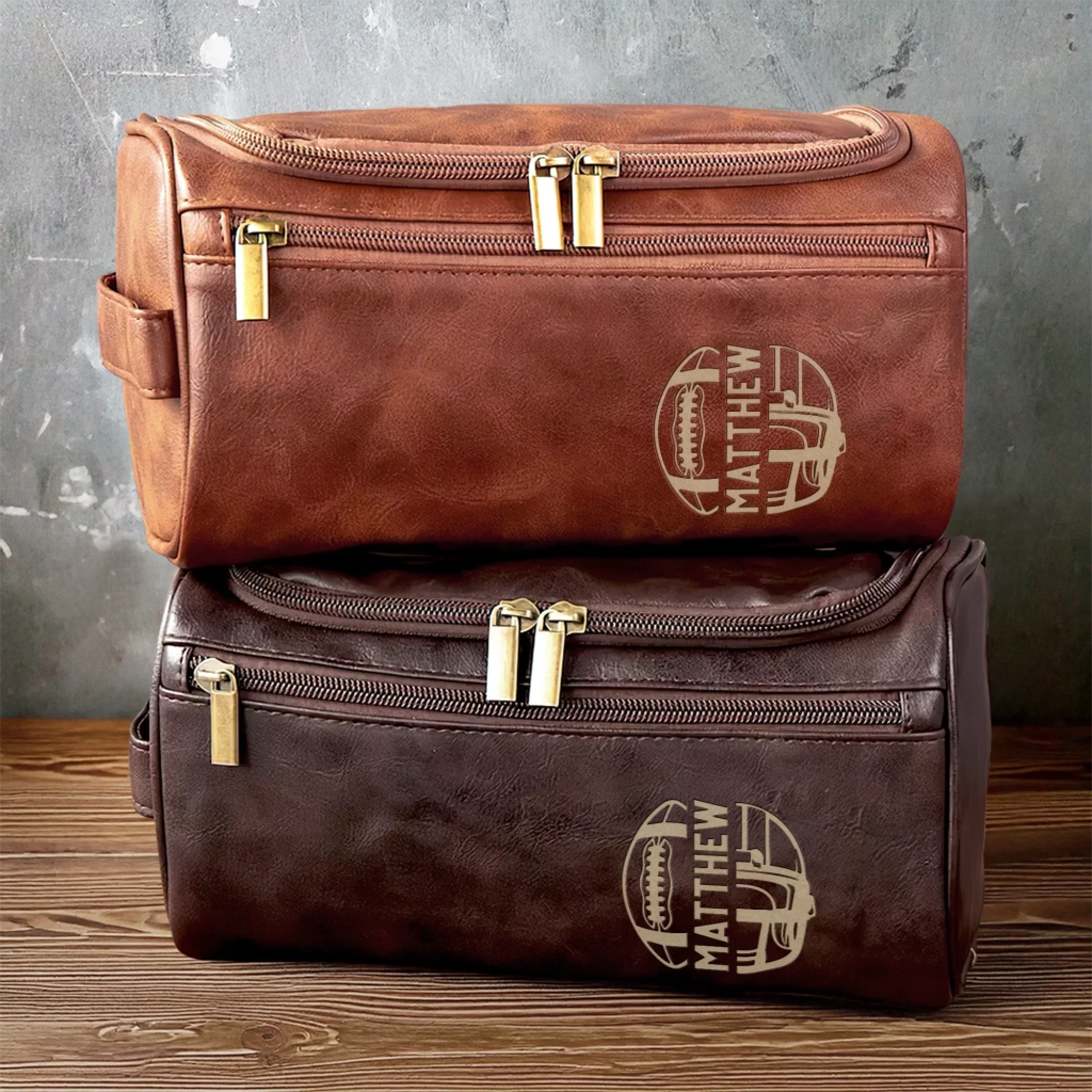 Custom Engraved Leather Toiletry Bag - Personalized  Christmas Birthday American Football Gifts For Football Lovers, Sports Fans, Sports Lovers - Keep Your Gear Game Strong - Image 7