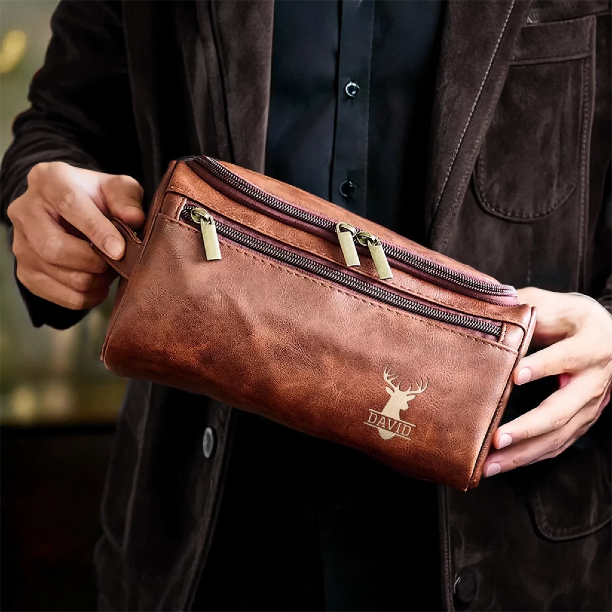 Custom Engraved Leather Toiletry Bag - Personalized  Christmas Birthday Hunting Gifts For Hunters - Hunt,  Explore, Repeat - Image 8