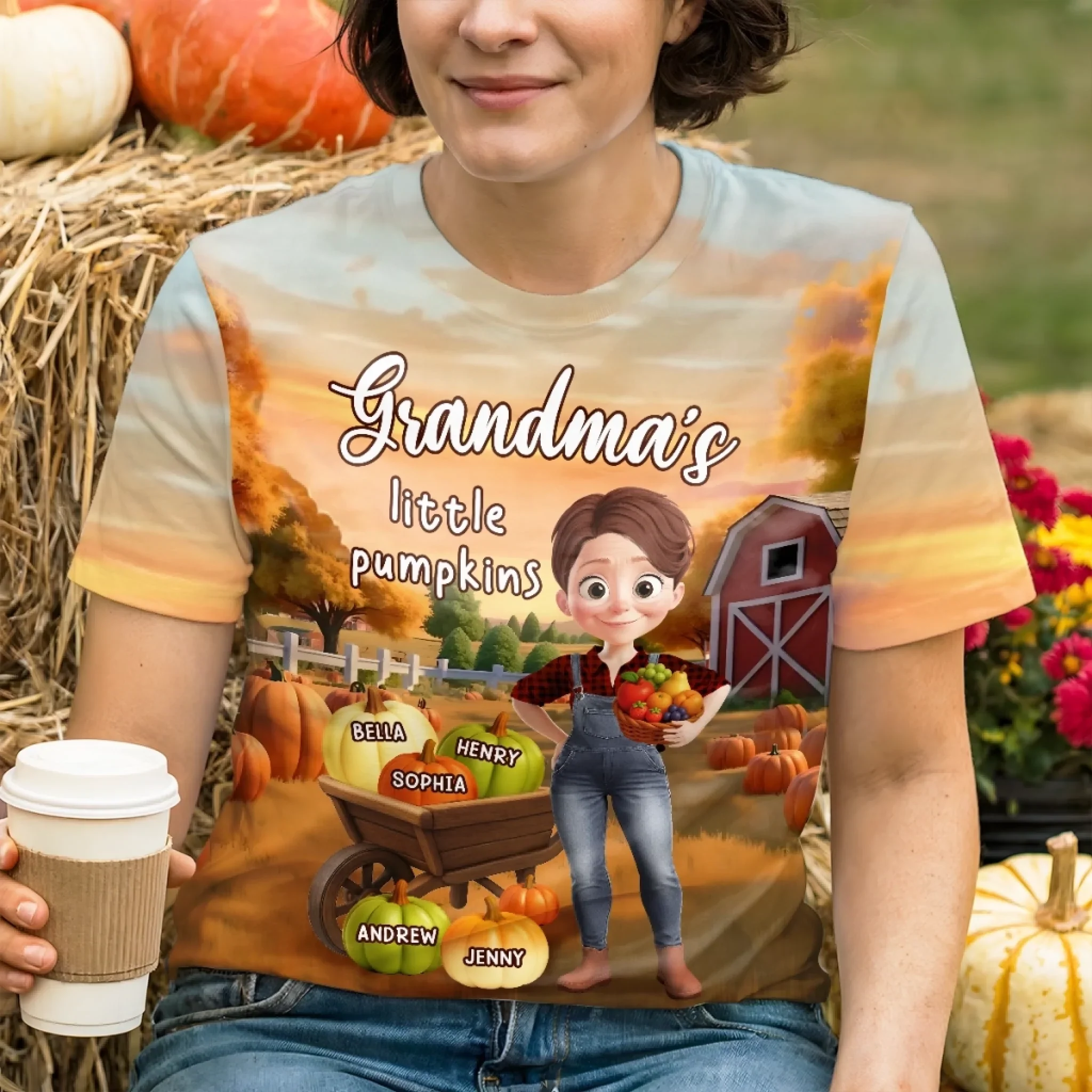 Custom Fall Autumn Unisex T-shirt - Personalized Birthday Gifts For Mom, Grandma - Little Smiles Bloom From Gentle Hands - Image 3