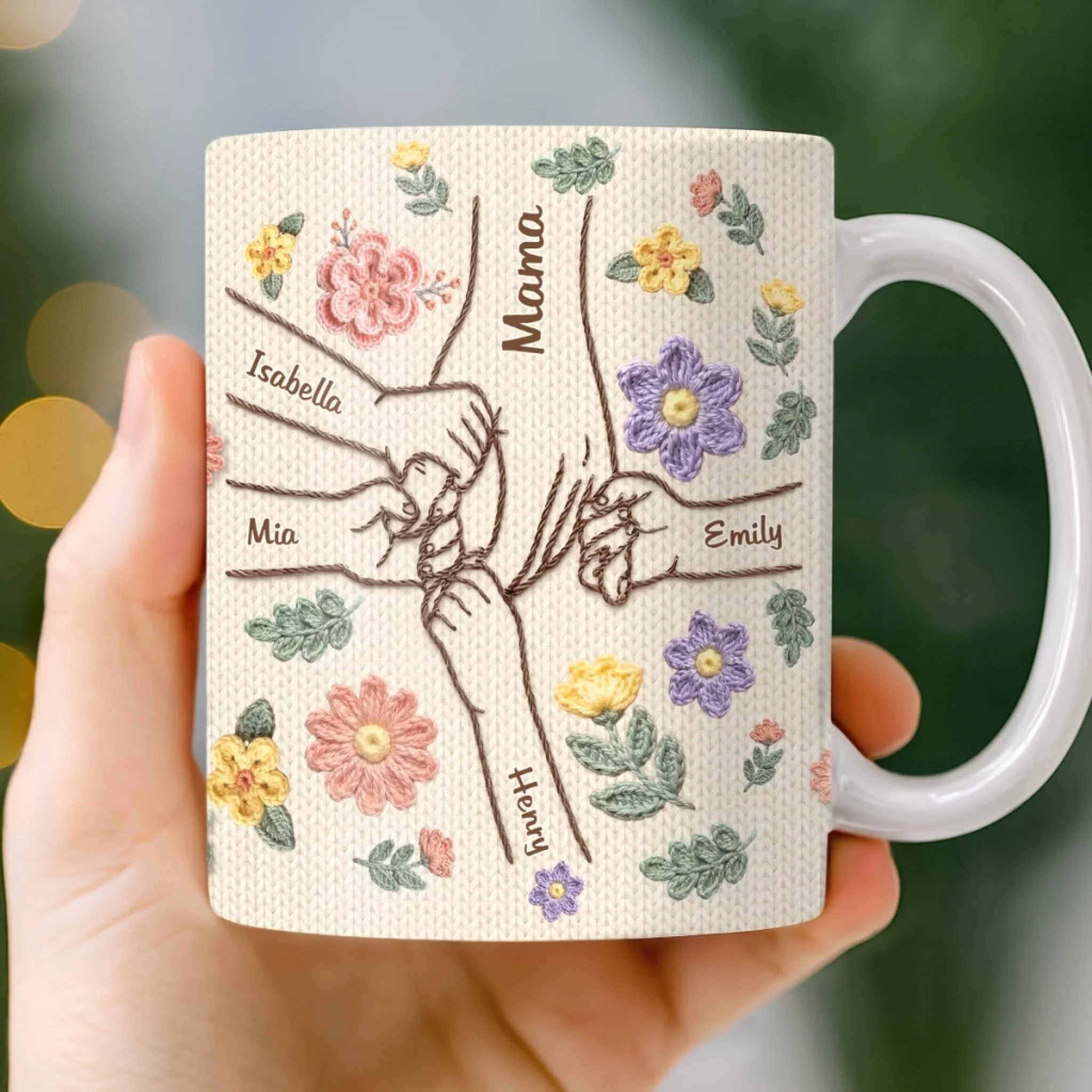 Custom Faux Embroidery Mug - Personalized Mother's Day Birthday Gifts For Mom, Grandma - All Hands Lead Back To Mama - Image 2