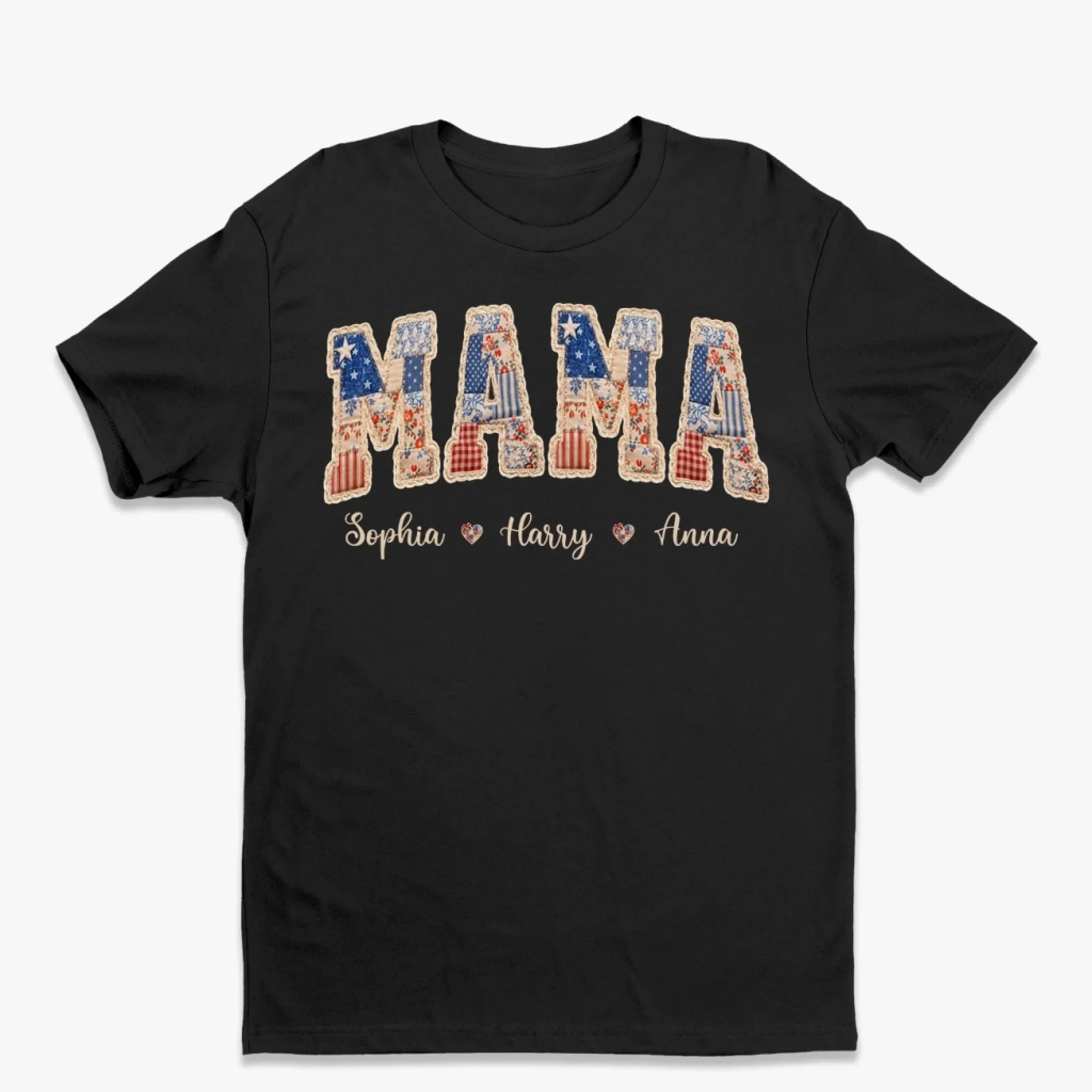 Custom Faux Embroidery Unisex T-shirt, Premium T-shirt, Hoodie - Personalized Mother's Day Birthday Gifts For Mom, Grandma - Stars, Stripes And Mama Love - Image 3