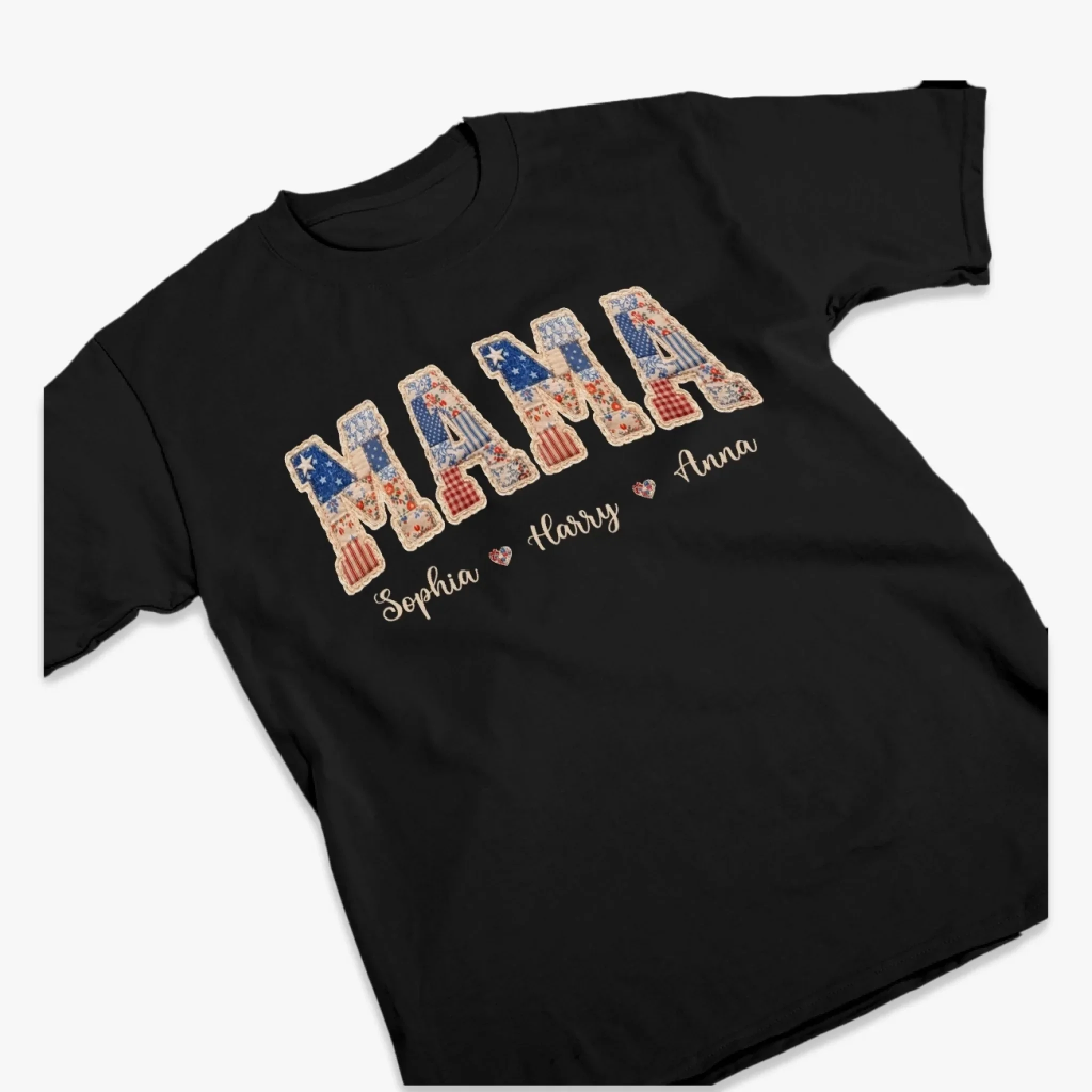 Custom Faux Embroidery Unisex T-shirt, Premium T-shirt, Hoodie - Personalized Mother's Day Birthday Gifts For Mom, Grandma - Stars, Stripes And Mama Love - Image 4