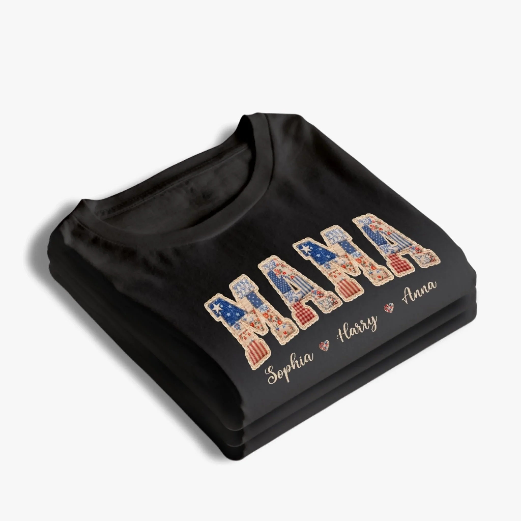 Custom Faux Embroidery Unisex T-shirt, Premium T-shirt, Hoodie - Personalized Mother's Day Birthday Gifts For Mom, Grandma - Stars, Stripes And Mama Love - Image 5
