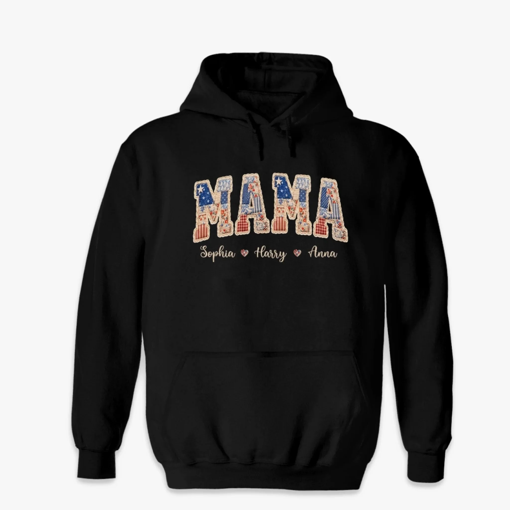 Custom Faux Embroidery Unisex T-shirt, Premium T-shirt, Hoodie - Personalized Mother's Day Birthday Gifts For Mom, Grandma - Stars, Stripes And Mama Love - Image 7