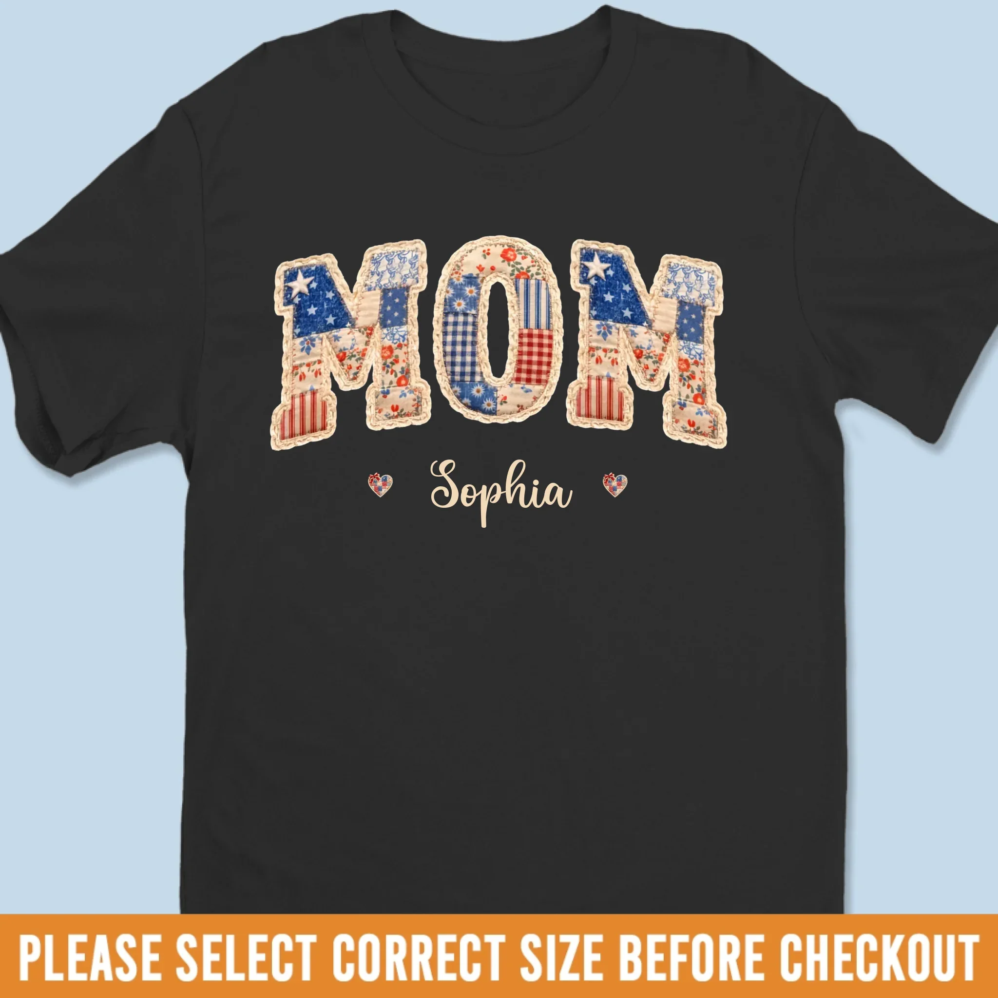 Custom Faux Embroidery Unisex T-shirt, Premium T-shirt, Hoodie - Personalized Mother's Day Birthday Gifts For Mom, Grandma - Stars, Stripes And Mama Love - Image 8