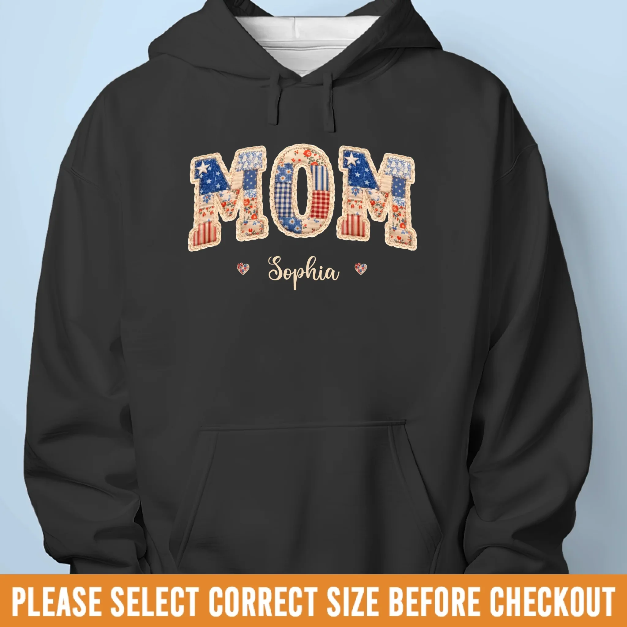 Custom Faux Embroidery Unisex T-shirt, Premium T-shirt, Hoodie - Personalized Mother's Day Birthday Gifts For Mom, Grandma - Stars, Stripes And Mama Love - Image 9