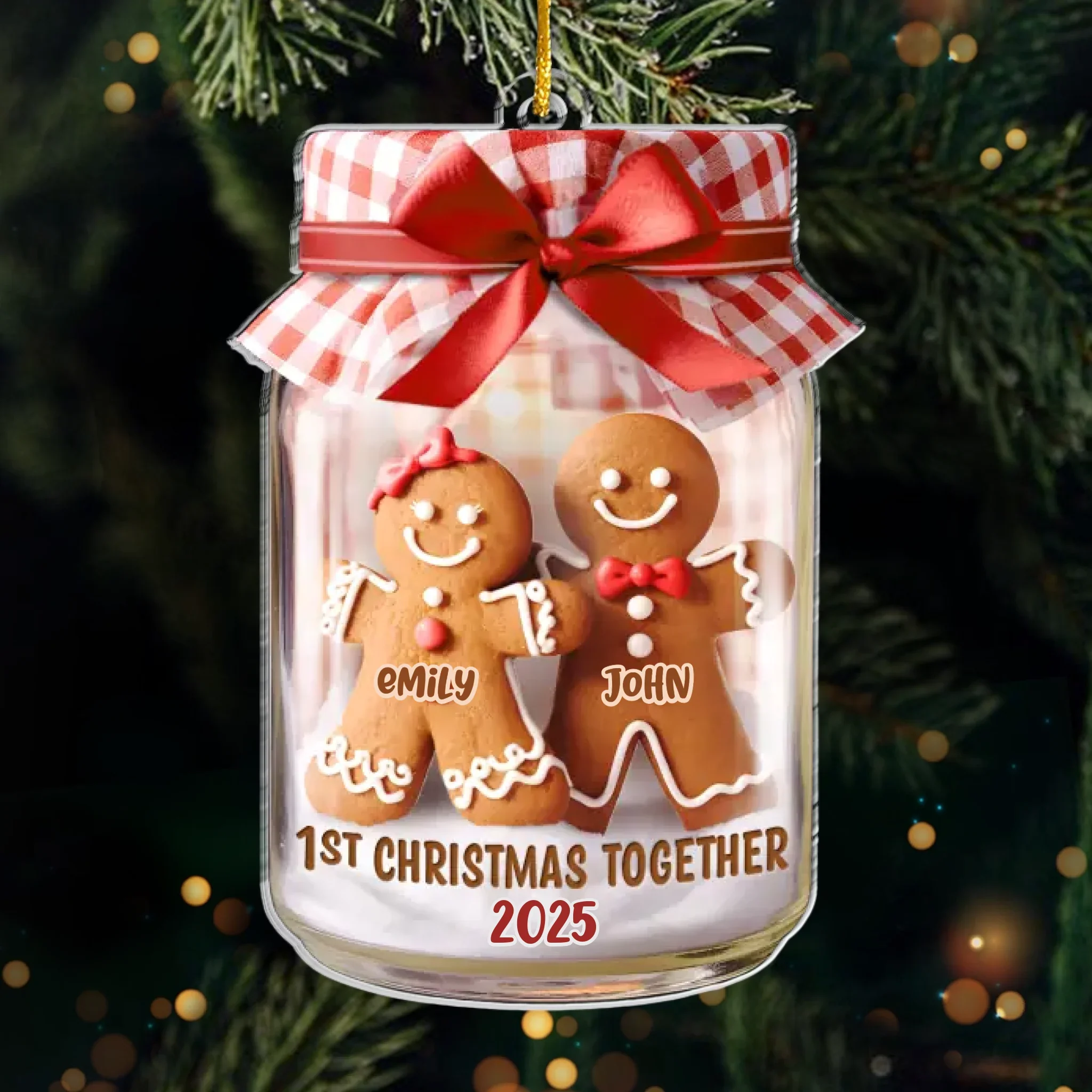 Custom First Christmas Acrylic Ornament - Personalized Anniversary Christmas Wedding Gifts For Husband And Wife, Him And Her - Gingerbread Hearts Together - Image 2