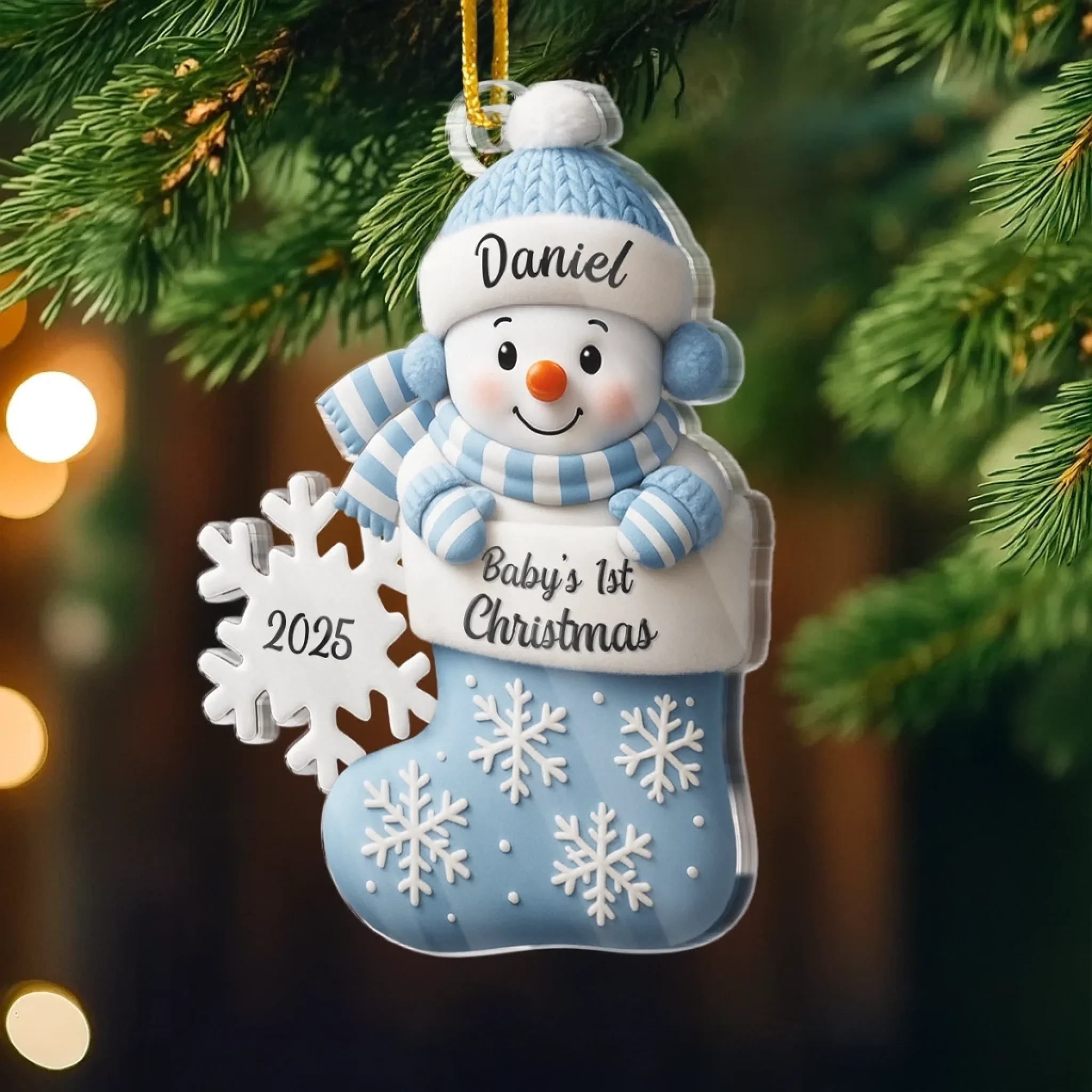 Custom First Christmas Acrylic Ornament - Personalized Christmas Baby Shower, Gender Reveal Gifts For New Moms, New Dads, New Parents - Little Heart Big Joy - Image 3