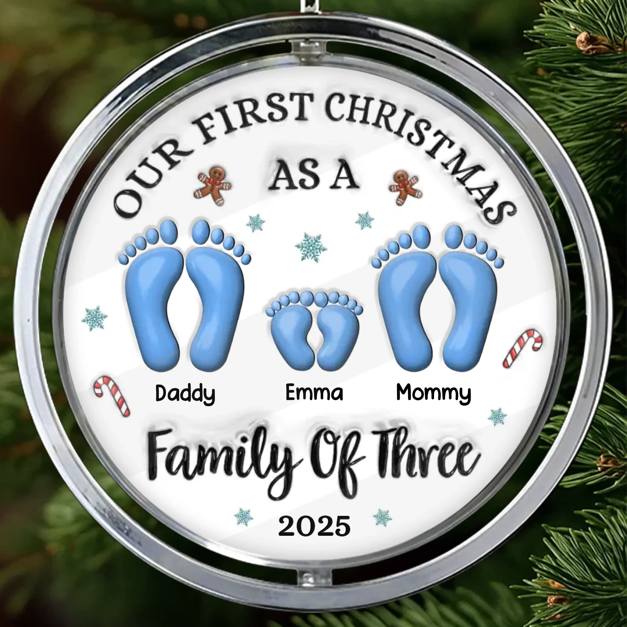 Custom First Christmas Acrylic Rotating Ornament - Personalized Christmas Birthday Gifts For Mom, Dad, Brother, Sister, Kids - Hearts Gather Around The Tree - Image 2