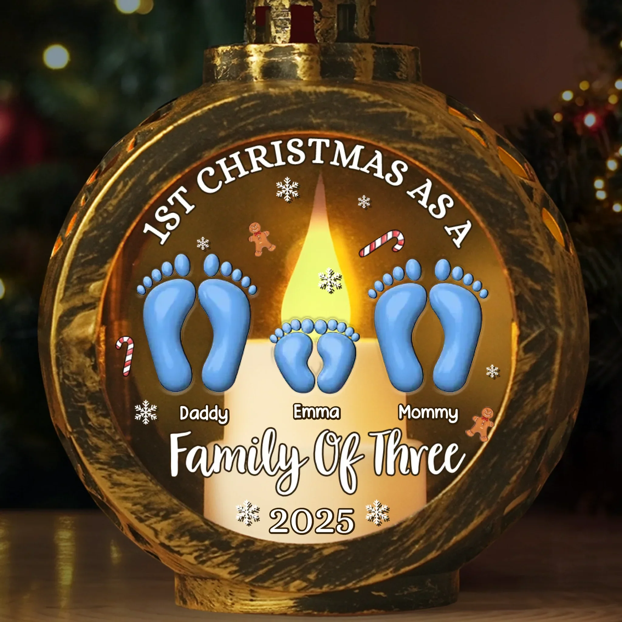 Custom First Christmas Candlelight Lantern Ornament - Personalized Christmas Birthday Gifts For Mom, Dad, Brother, Sister, Kids - Love Gathers Where Hearts Belong - Image 2