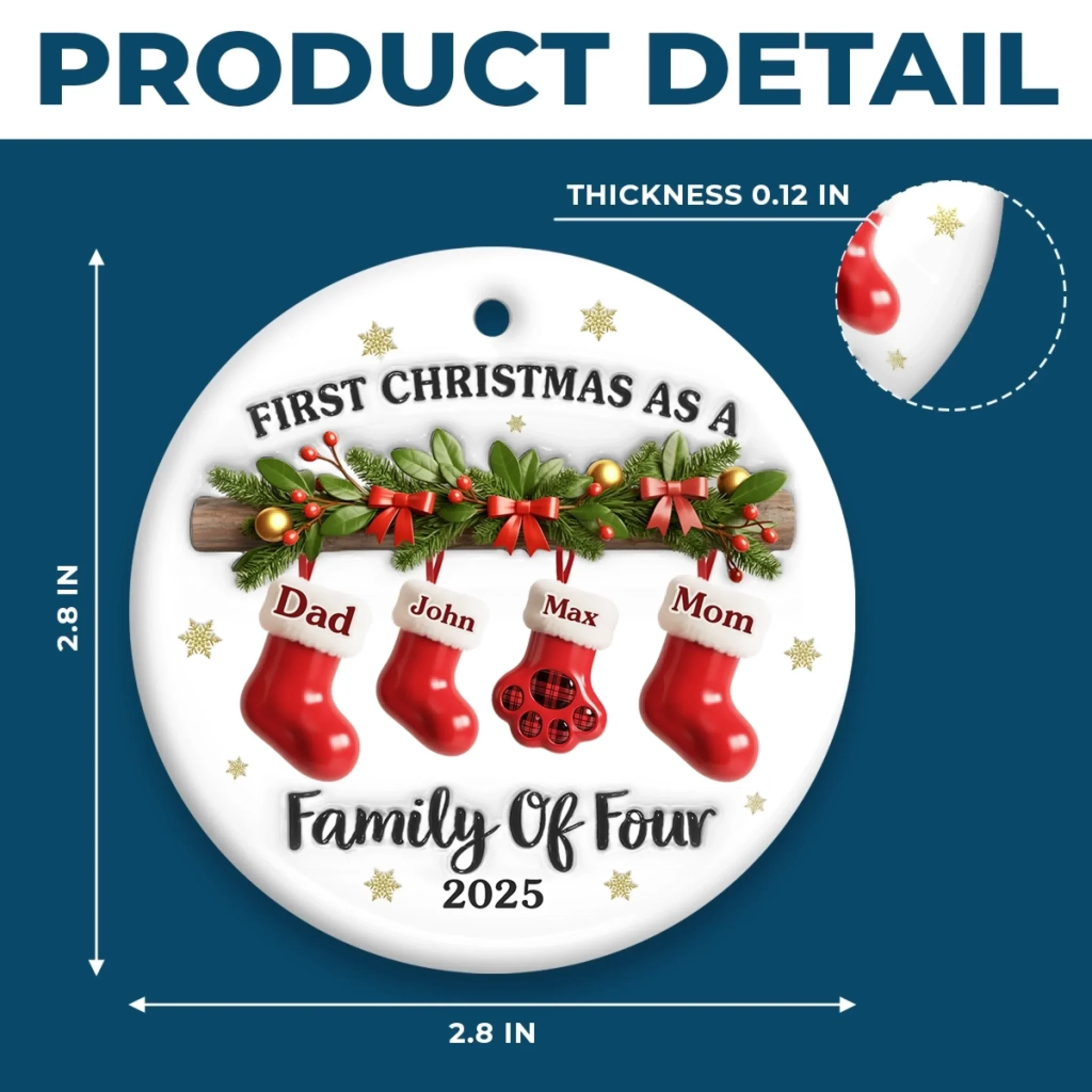 Custom First Christmas Ceramic Ornament - Personalized Christmas Birthday Gifts For Family, Dog Cat Lovers - Our First Noel As A Family - Image 6