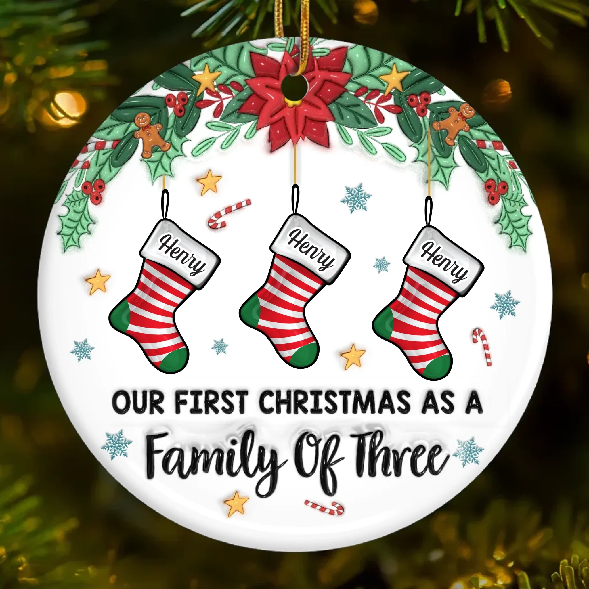 Custom First Christmas Ceramic Ornament - Personalized Christmas Birthday Gifts For Mom, Dad, Brother, Sister, Kids - Our Family’s First Christmas Magic - Image 2