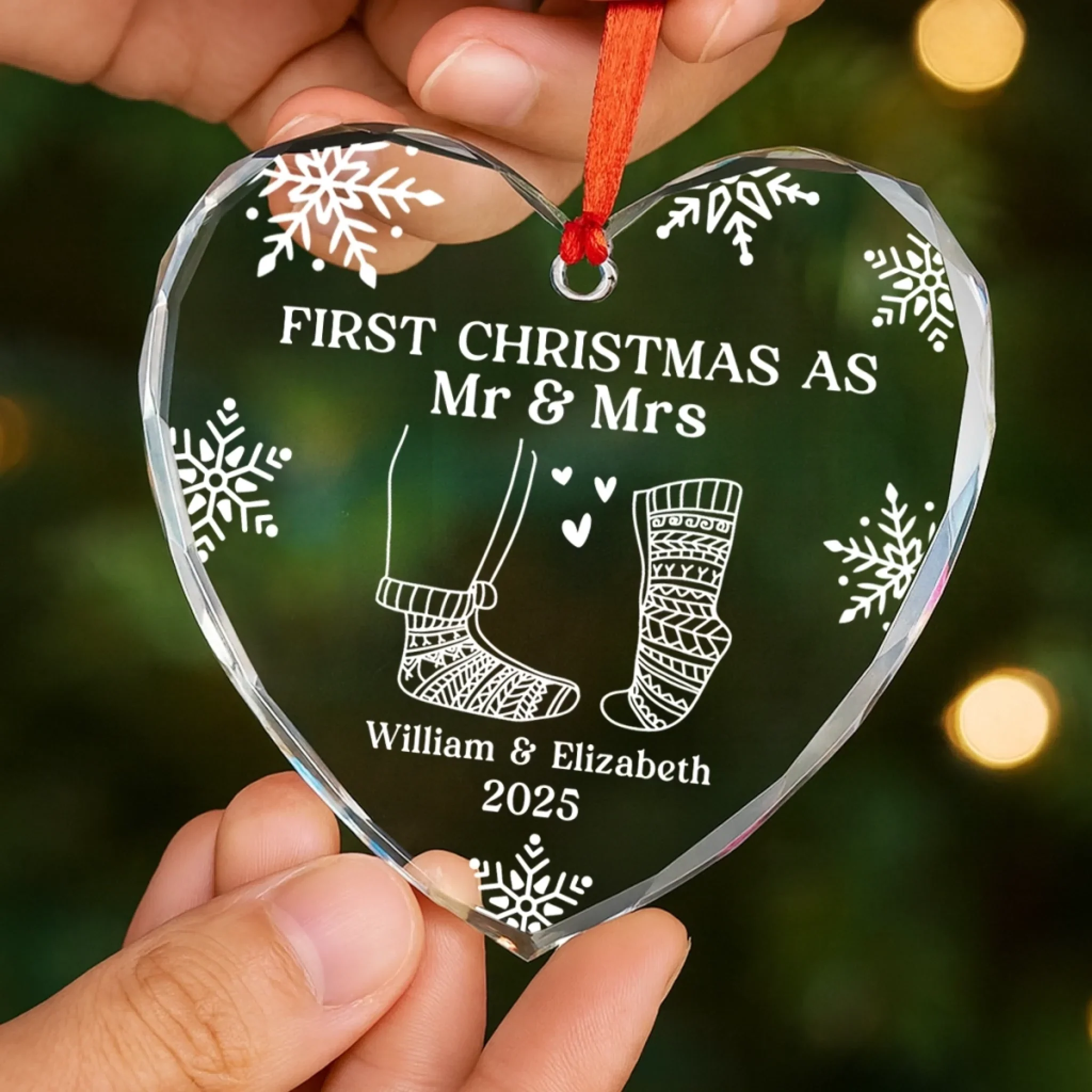 Custom First Christmas Heart Glass Ornament - Personalized Anniversary Christmas Wedding Gifts For Husband And Wife, Him And Her - A Season Of Love - Image 4
